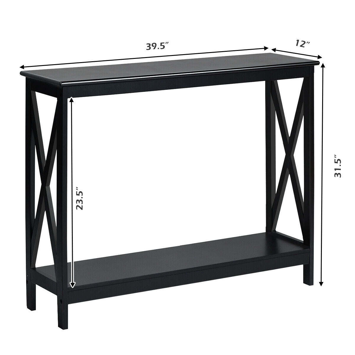 2-Tier Console X-Design Sofa Side Accent Table-BlackÂ