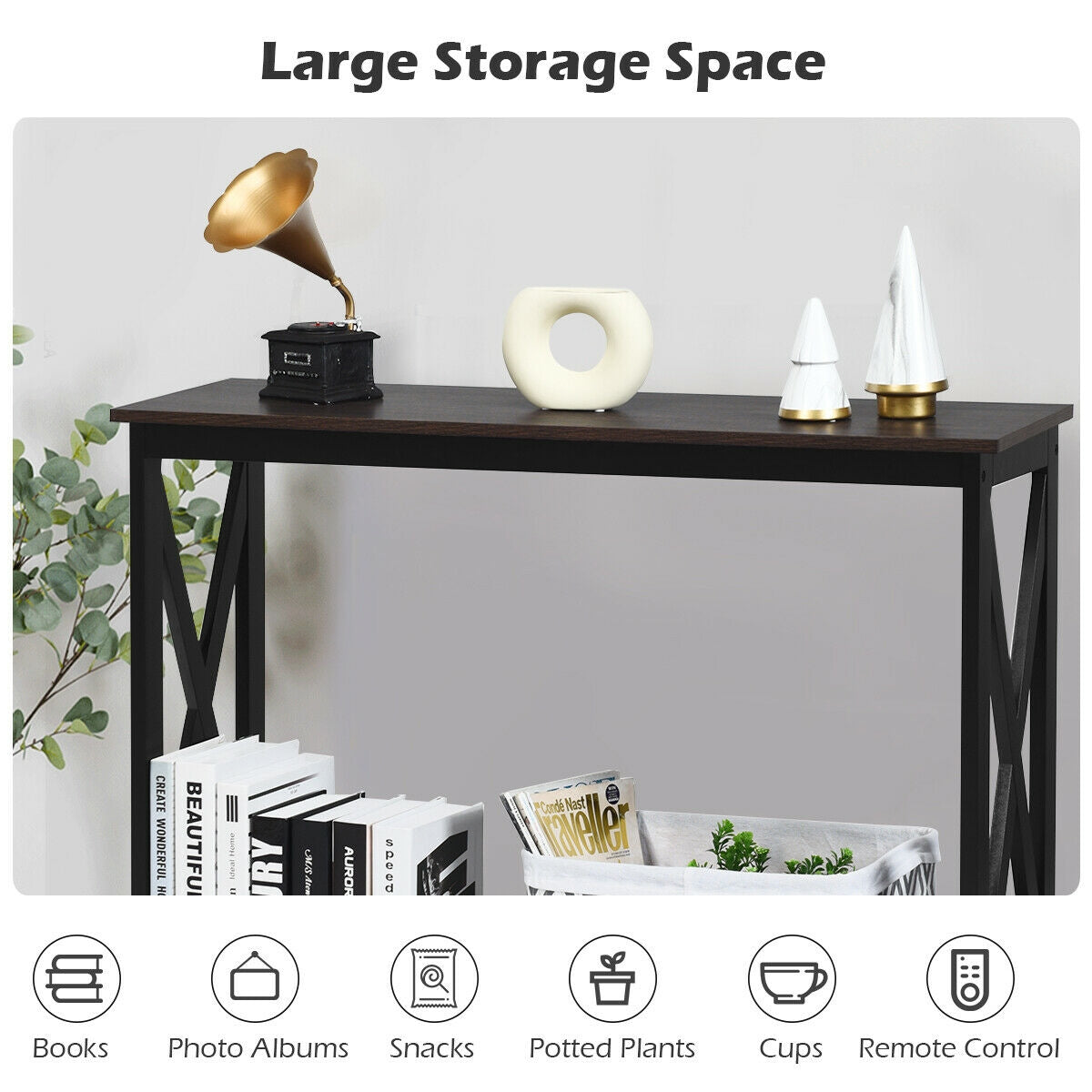 2-Tier Console X-Design Sofa Side Accent Table-BrownÂ