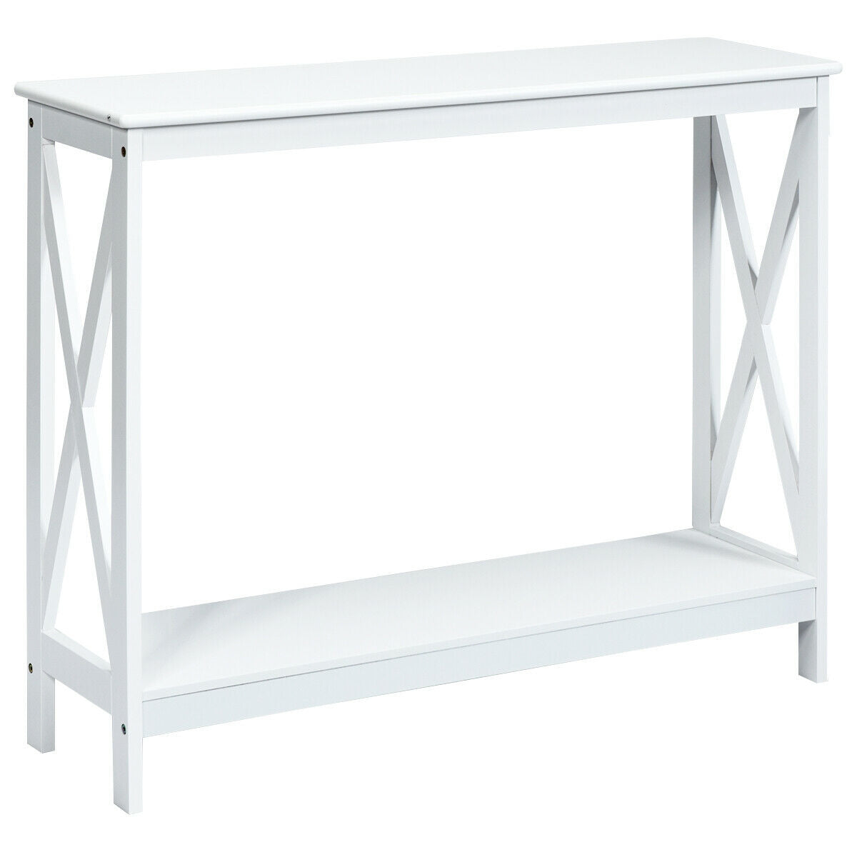 2-Tier Console X-Design Sofa Side Accent Table-WhiteÂ