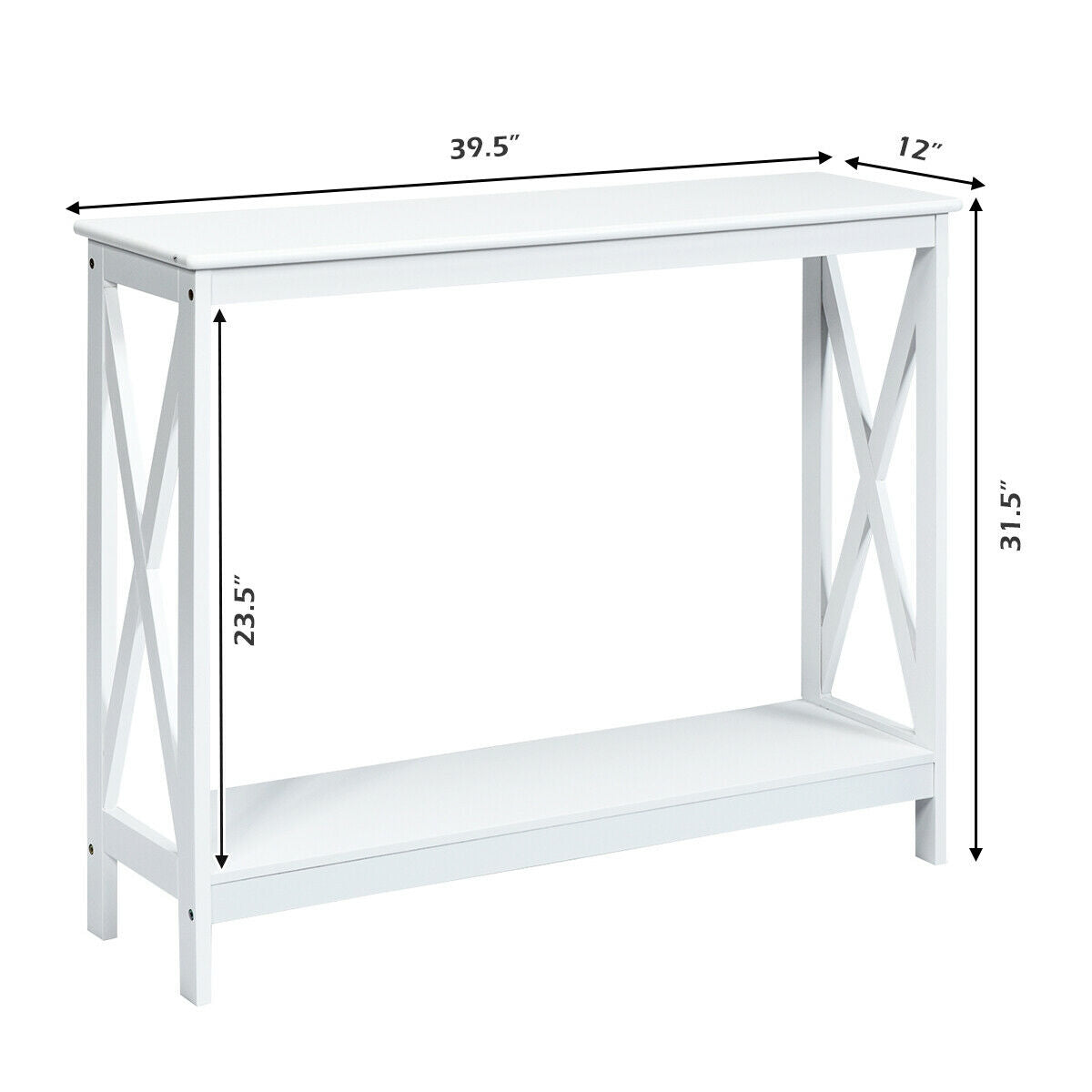2-Tier Console X-Design Sofa Side Accent Table-WhiteÂ