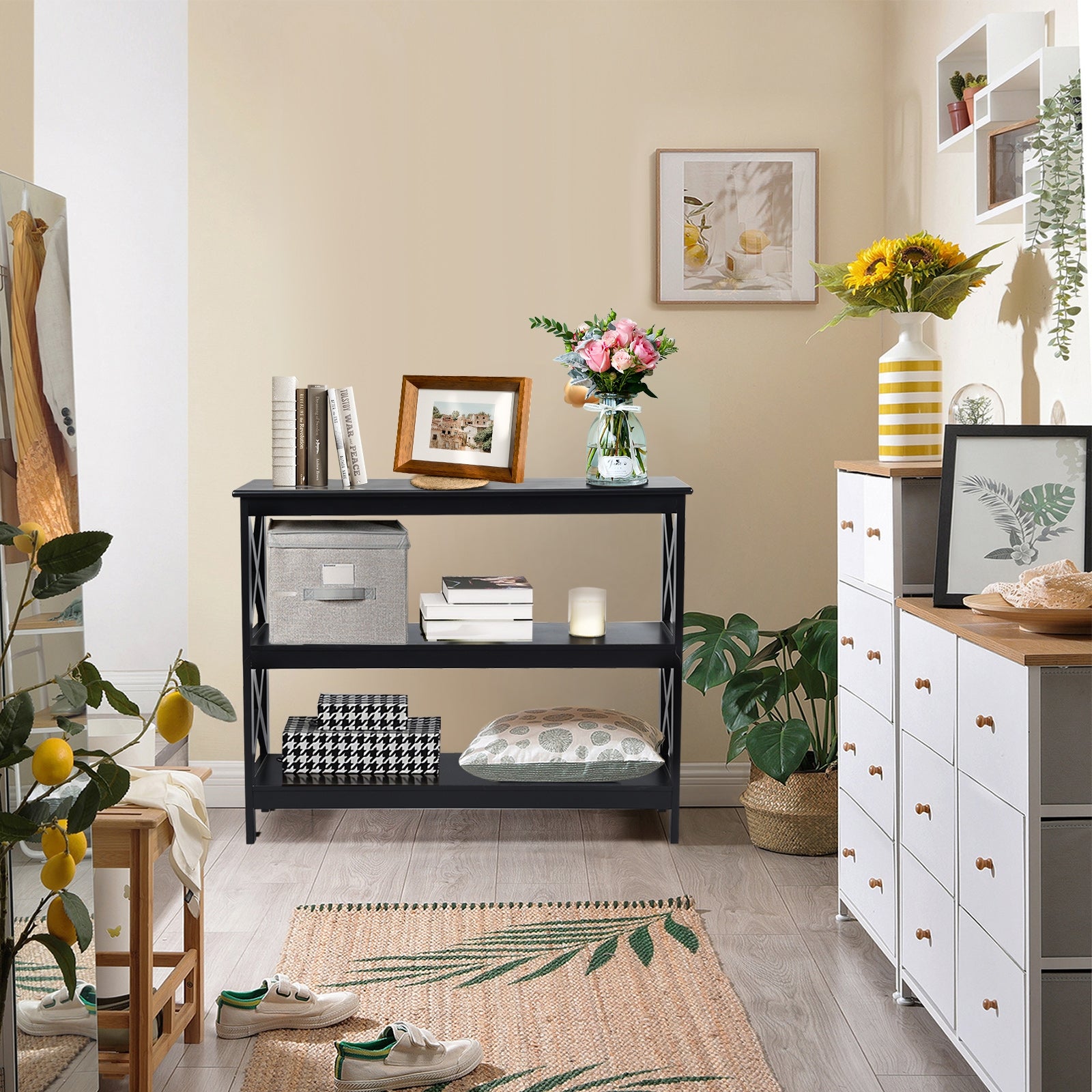 3-Tier Console X-Design Sofa Side Accent Table-BlackÂ