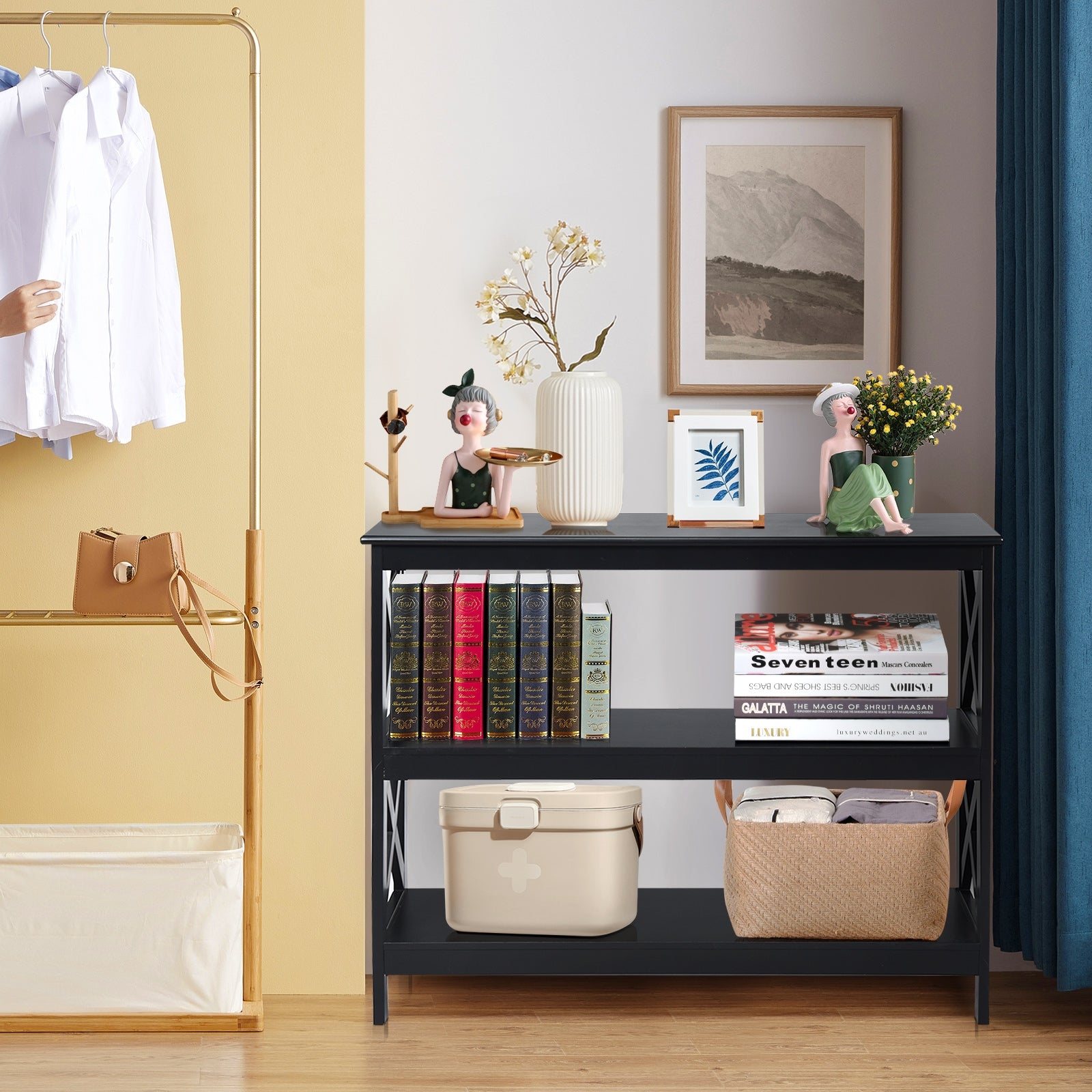 3-Tier Console X-Design Sofa Side Accent Table-BlackÂ