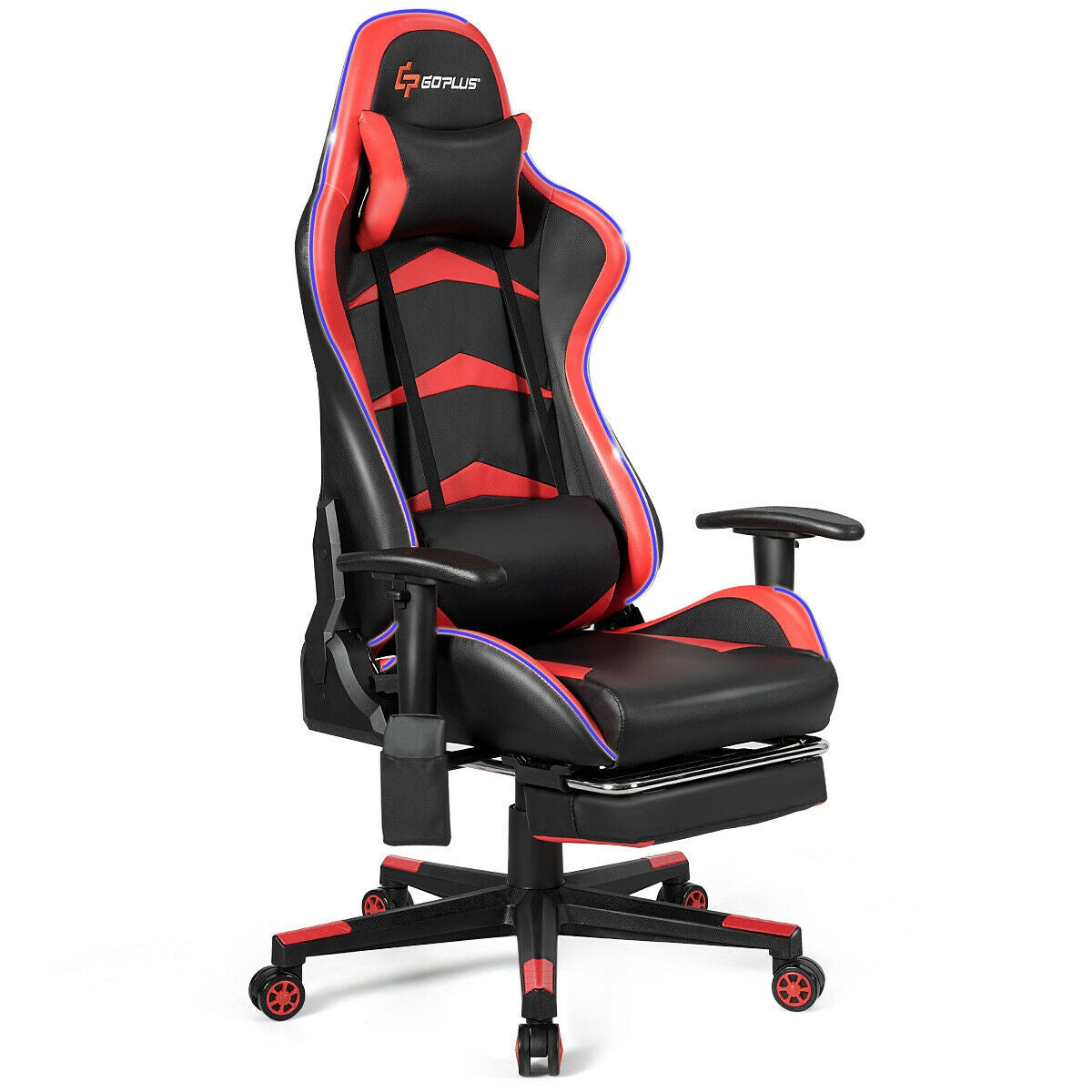 Massage LED Gaming Chair with Lumbar Support and Footrest-RedÂ