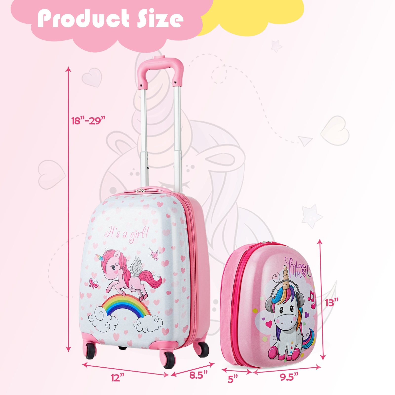 2 Pieces Kids Luggage Set 12 Inch Backpack and 16 Inch Kid Carry on Suitcase with WheelsÂ