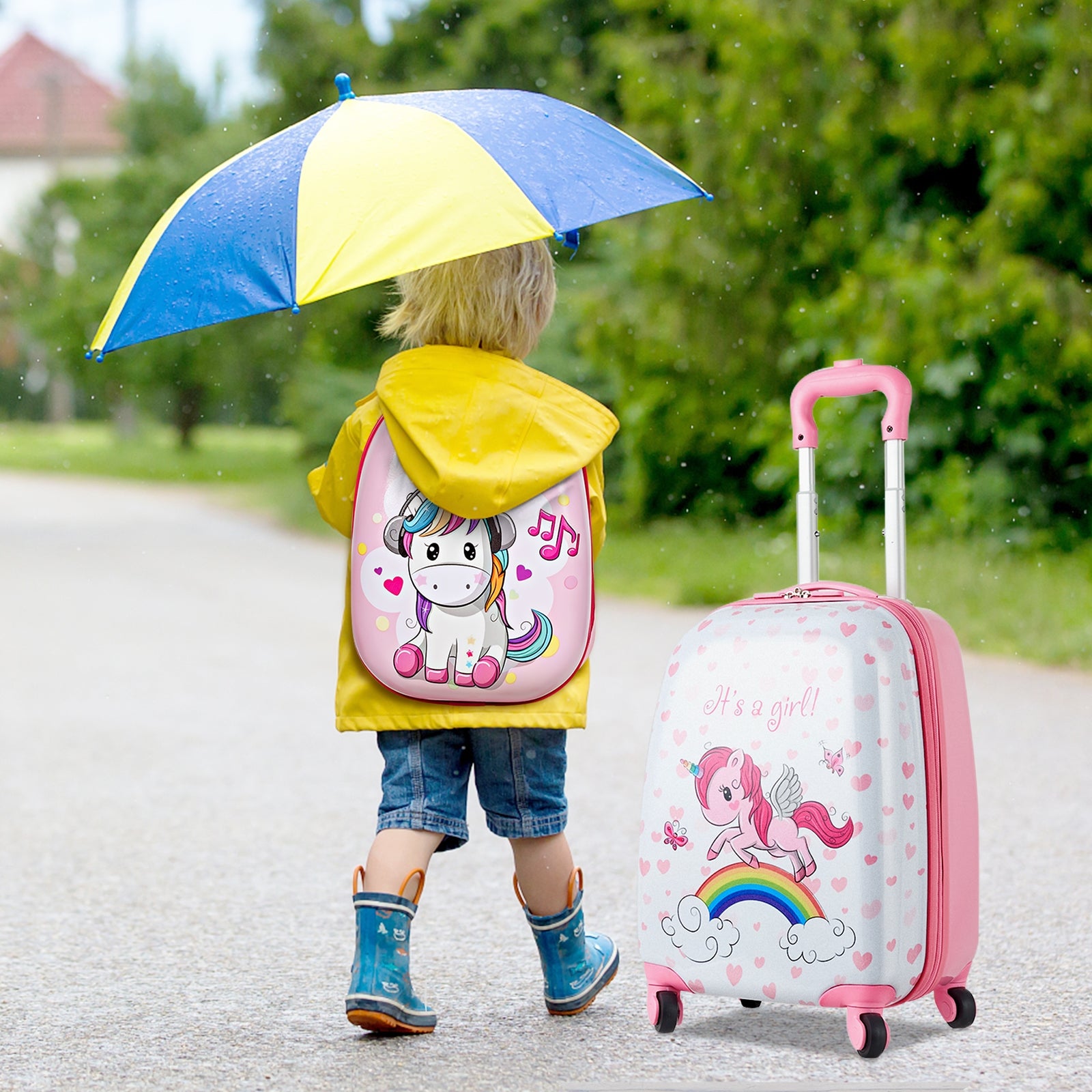 2 Pieces Kids Luggage Set 12 Inch Backpack and 16 Inch Kid Carry on Suitcase with WheelsÂ