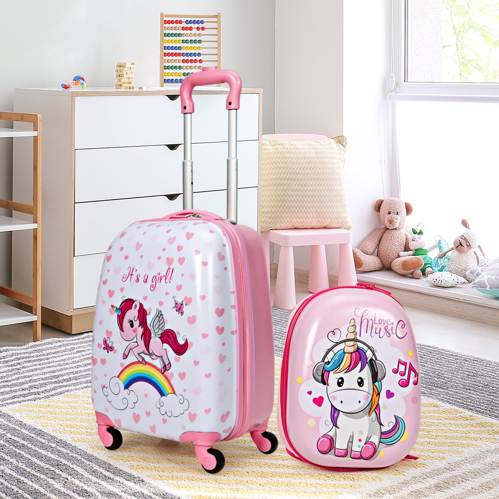 2 Pieces Kids Luggage Set 12 Inch Backpack and 16 Inch Kid Carry on Suitcase with WheelsÂ