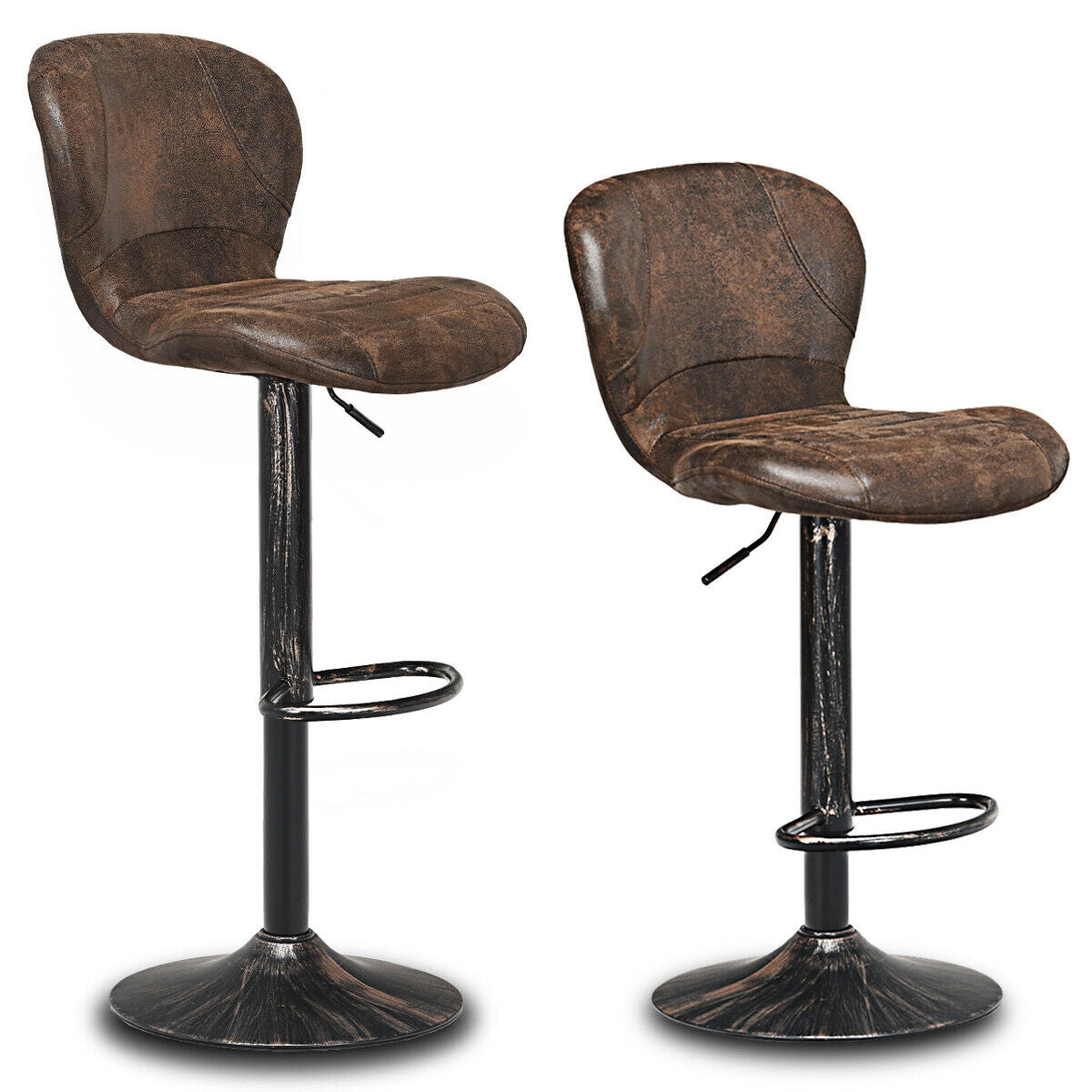 Set of 2 Adjustable Swivel Bar Stools with Hot-Stamping ClothÂ