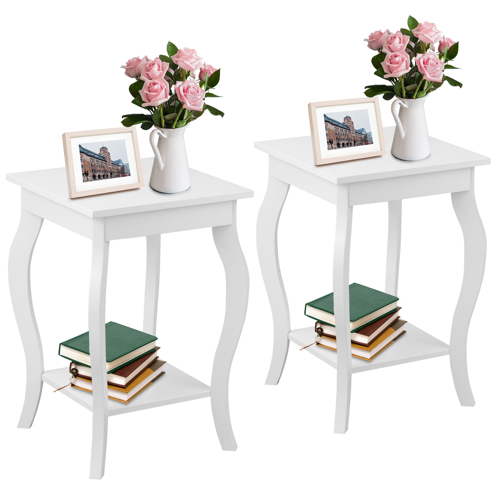 Set of 2 Accent Side Tables with ShelfÂ