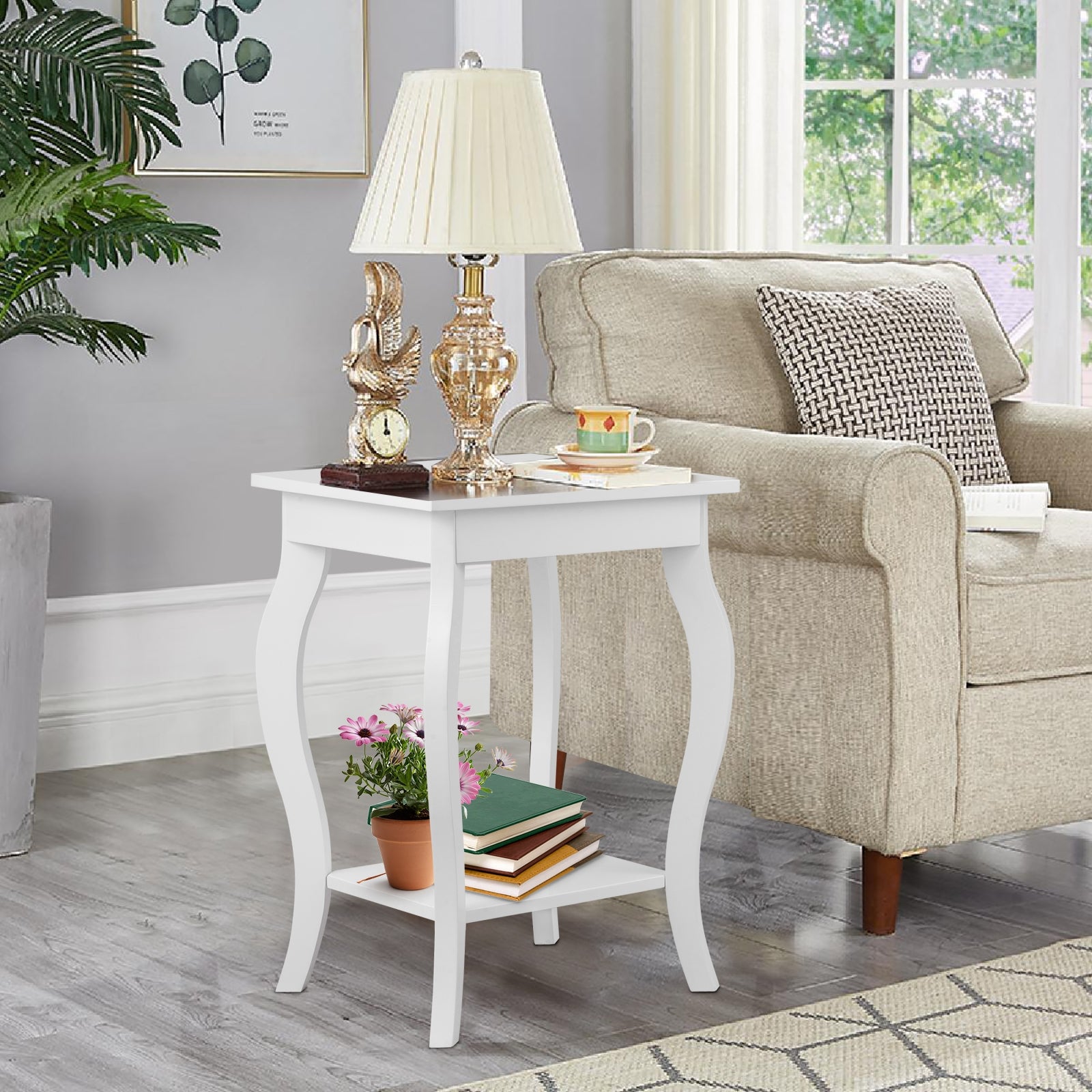 Set of 2 Accent Side Tables with ShelfÂ