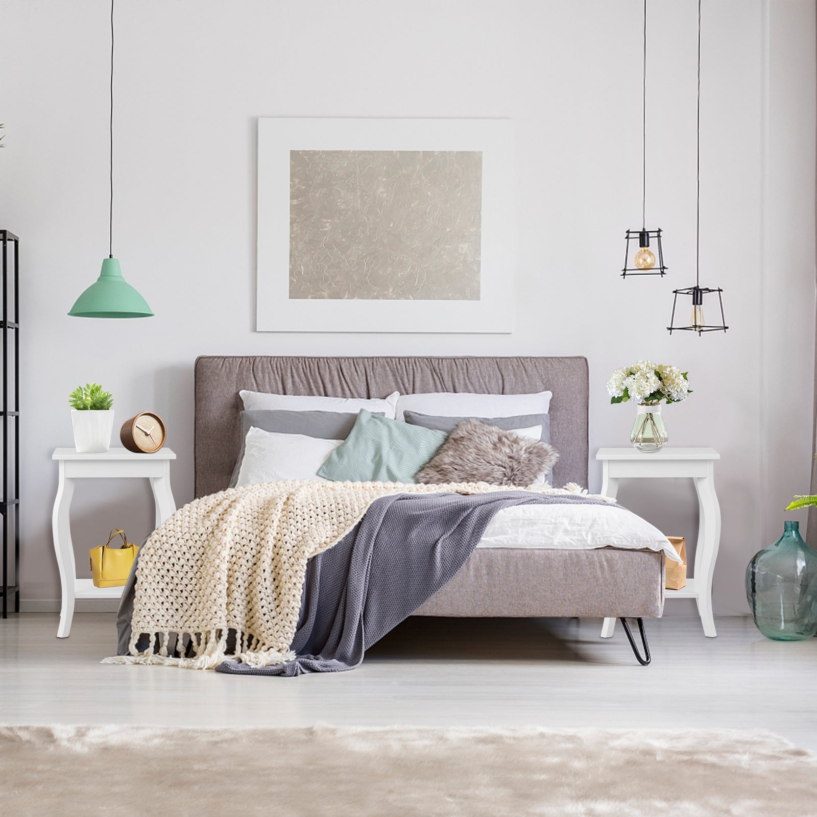 Set of 2 Accent Side Tables with ShelfÂ