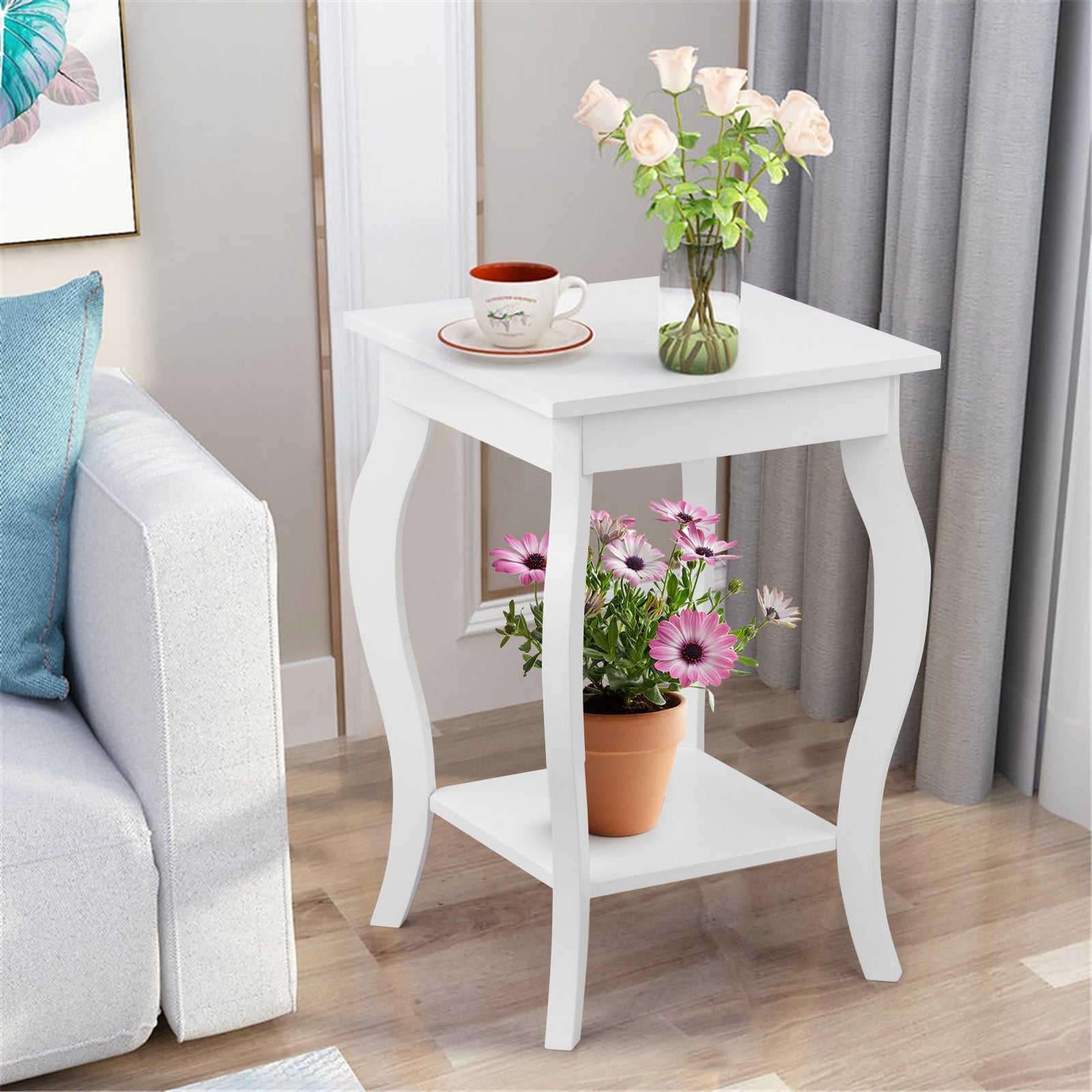 Set of 2 Accent Side Tables with ShelfÂ