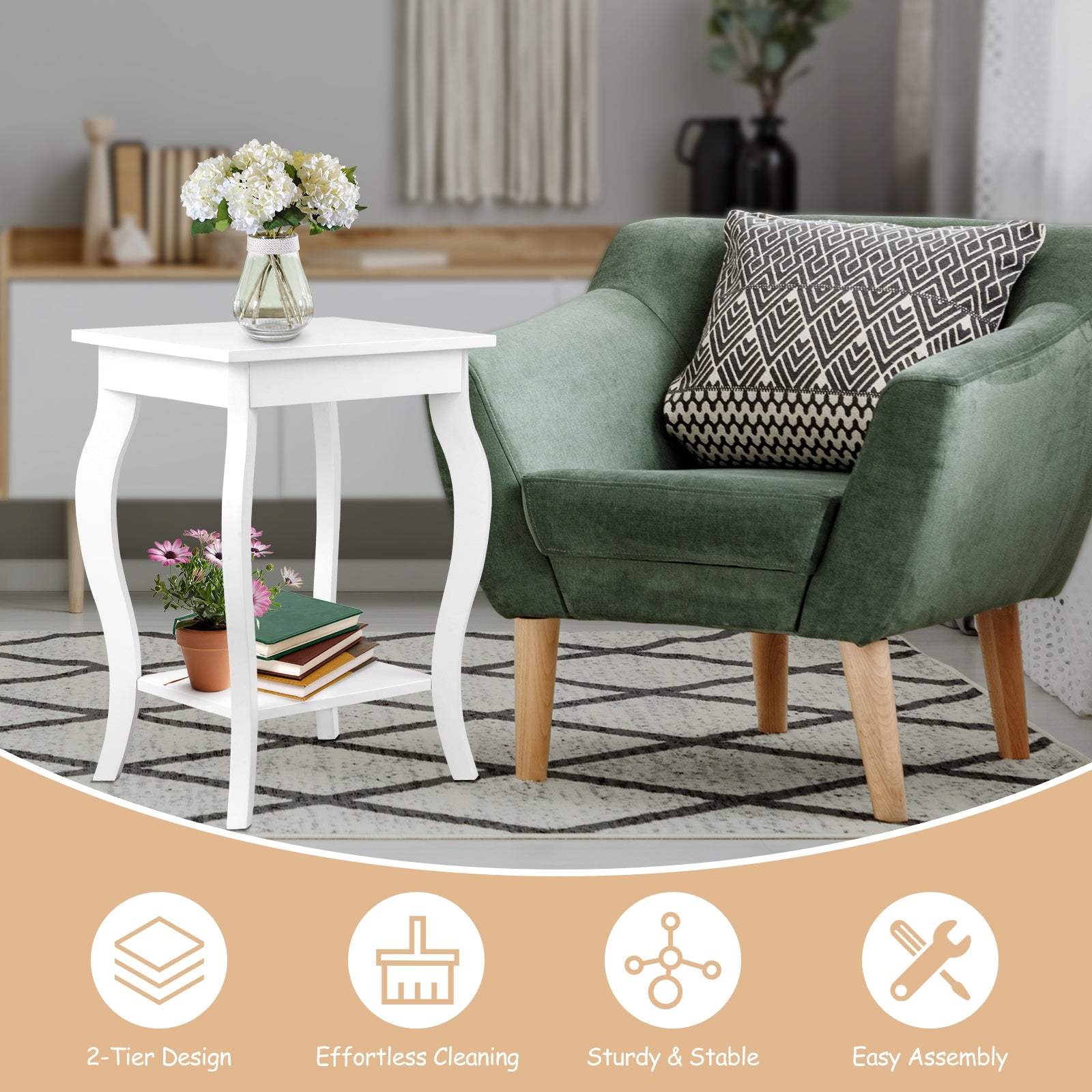 Set of 2 Accent Side Tables with ShelfÂ