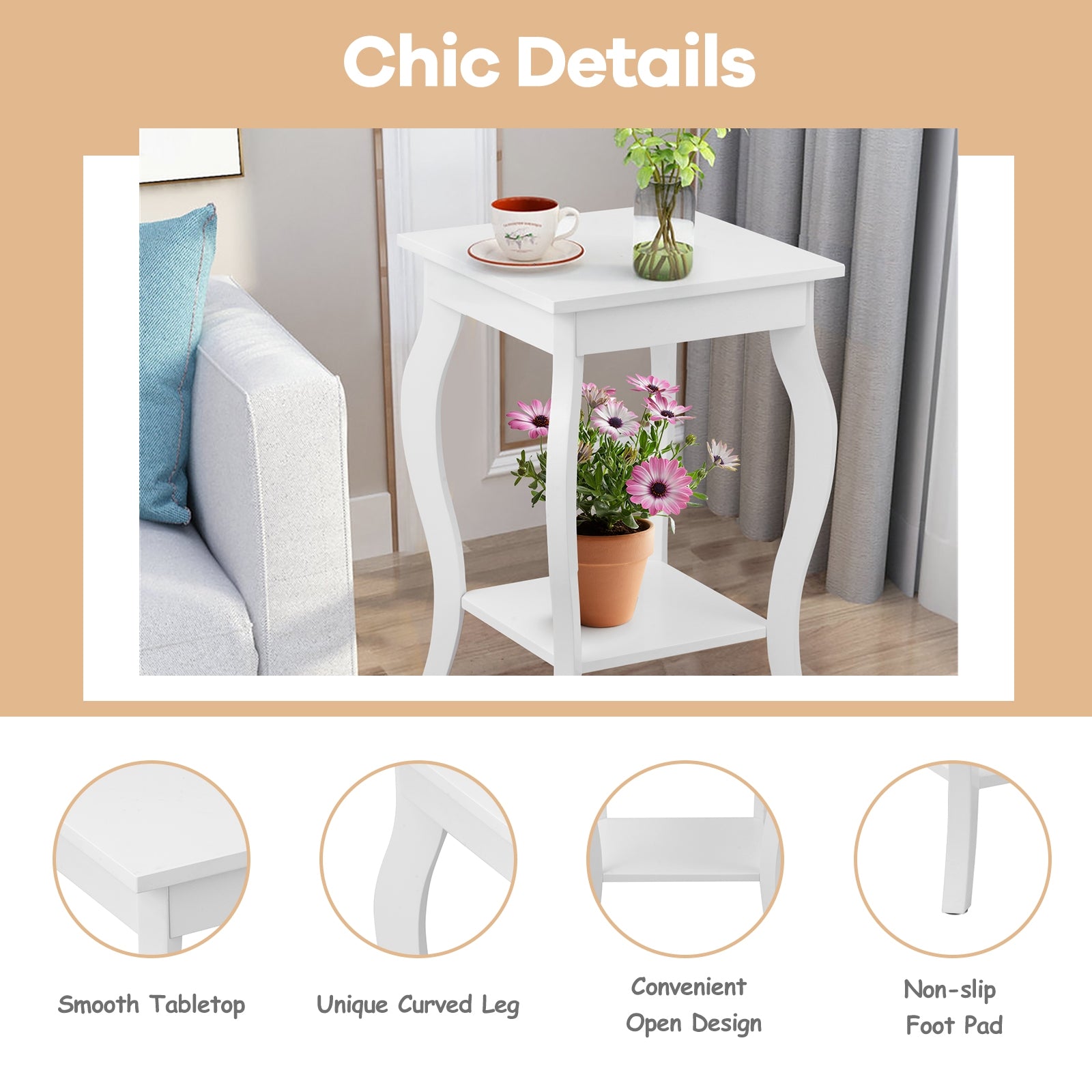 Set of 2 Accent Side Tables with ShelfÂ