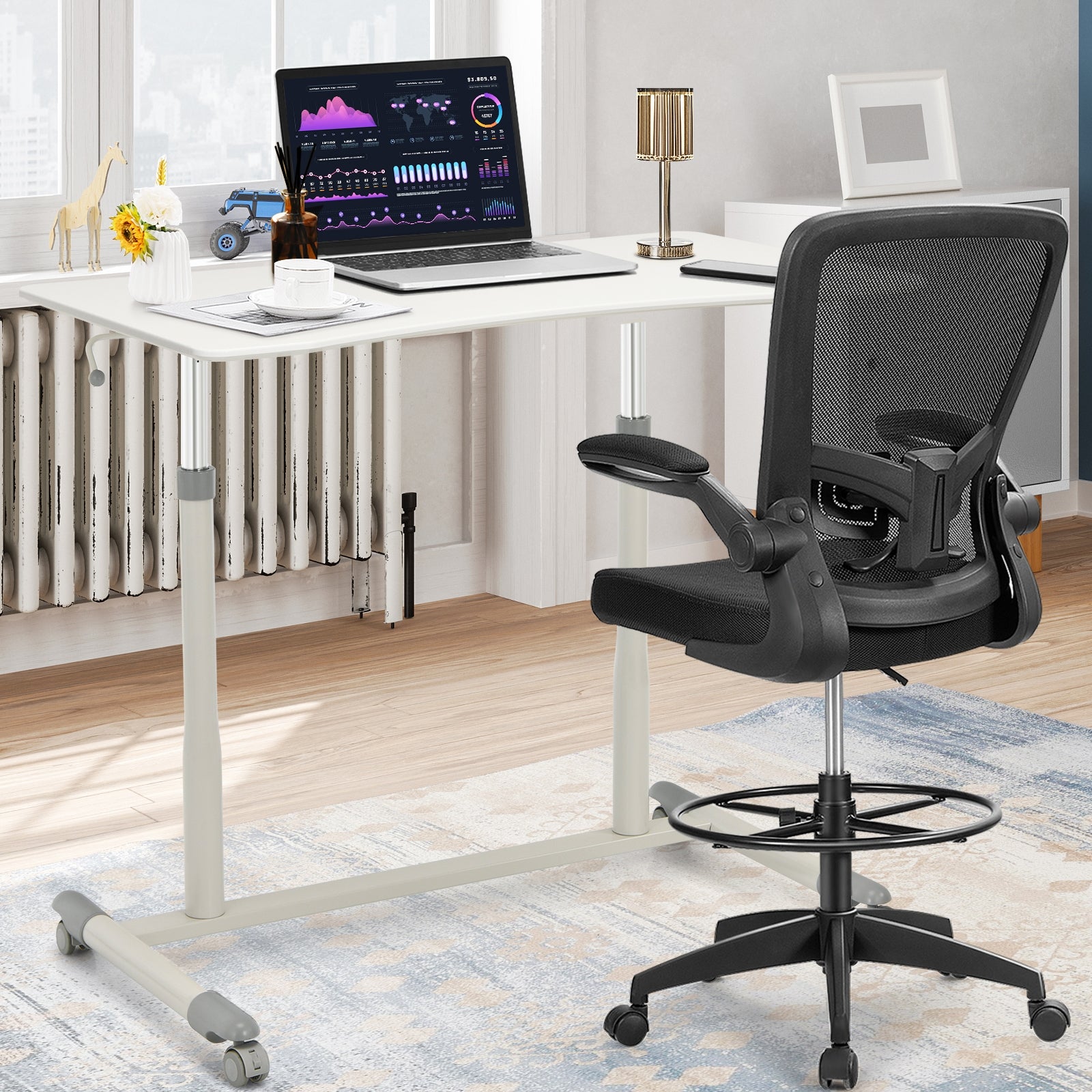 Height Adjustable Computer Desk Sit to Stand Rolling TableÂ