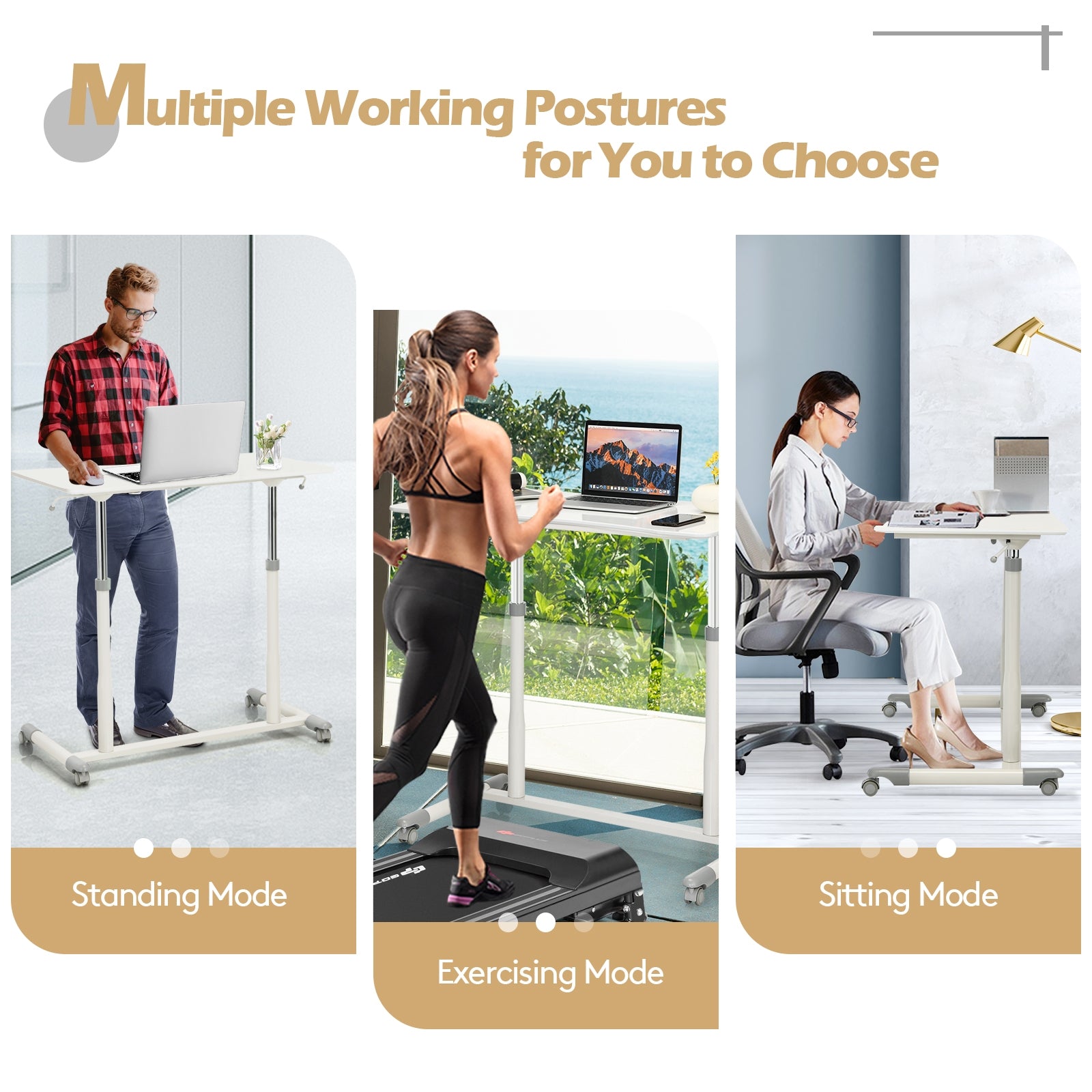 Height Adjustable Computer Desk Sit to Stand Rolling TableÂ