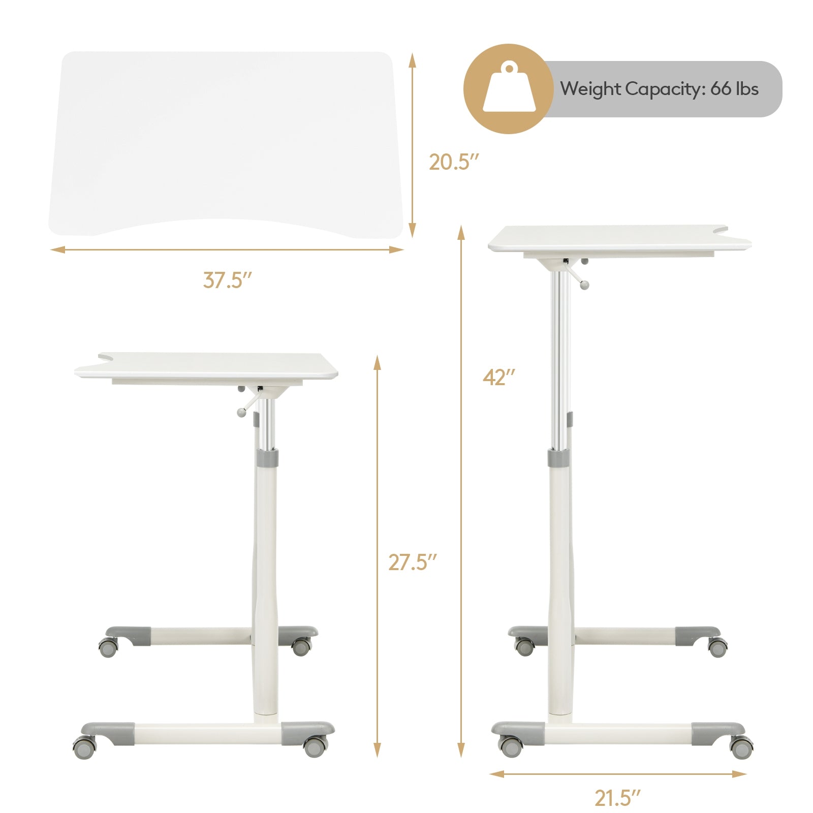 Height Adjustable Computer Desk Sit to Stand Rolling TableÂ