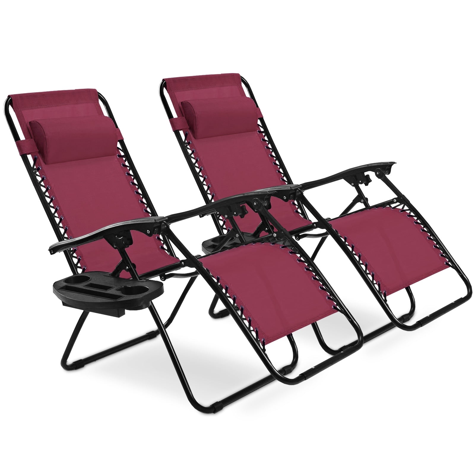 2 Pieces Folding Lounge Chair with Zero Gravity-WineÂ