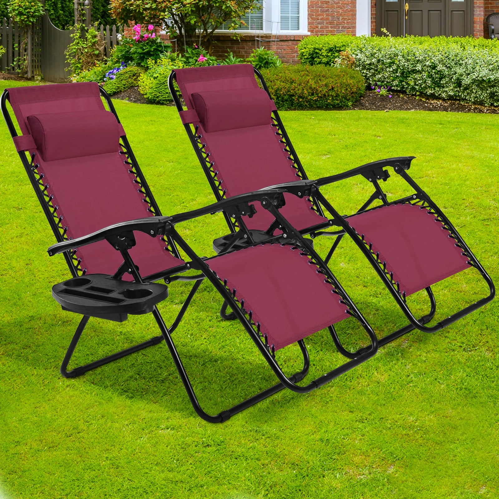 2 Pieces Folding Lounge Chair with Zero Gravity-WineÂ