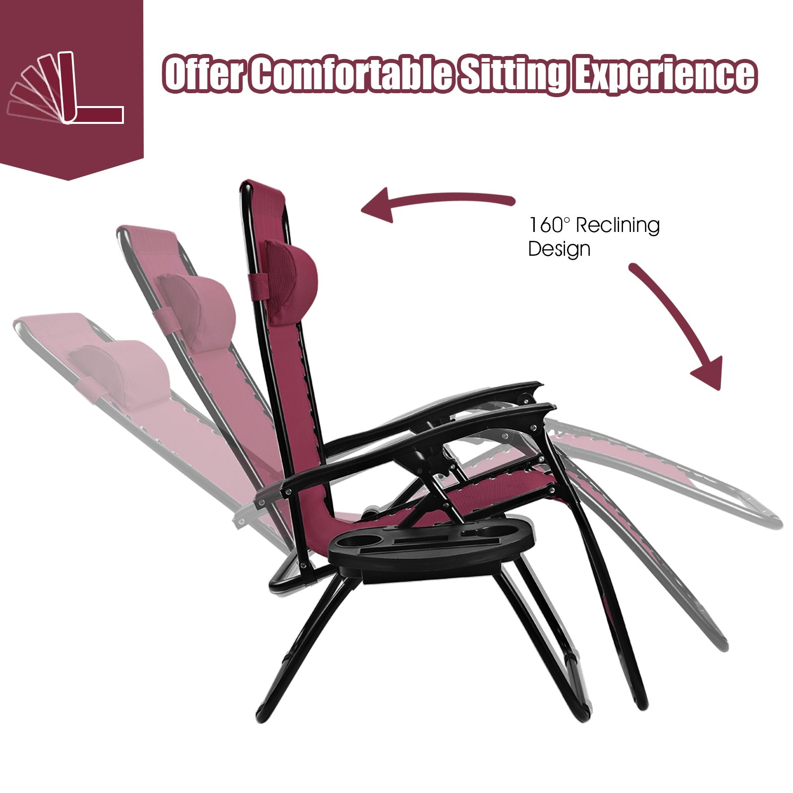 2 Pieces Folding Lounge Chair with Zero Gravity-WineÂ