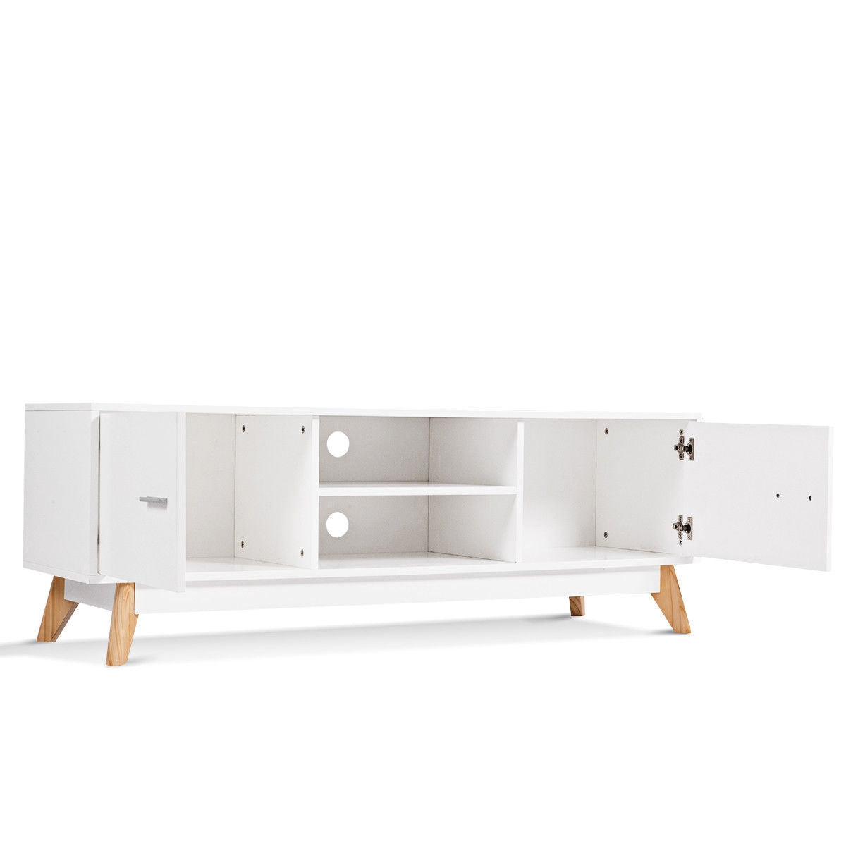 Wooden TV Stand with 2 Storage Cabinets and 2 Open Shelves for 60 Inch TVÂ
