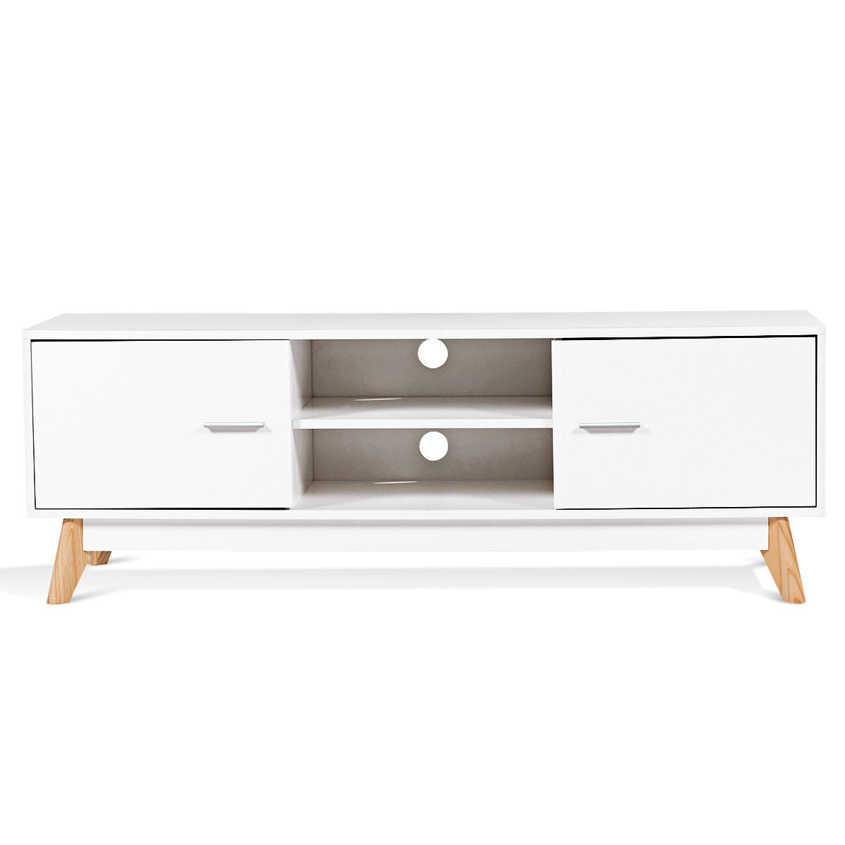 Wooden TV Stand with 2 Storage Cabinets and 2 Open Shelves for 60 Inch TVÂ