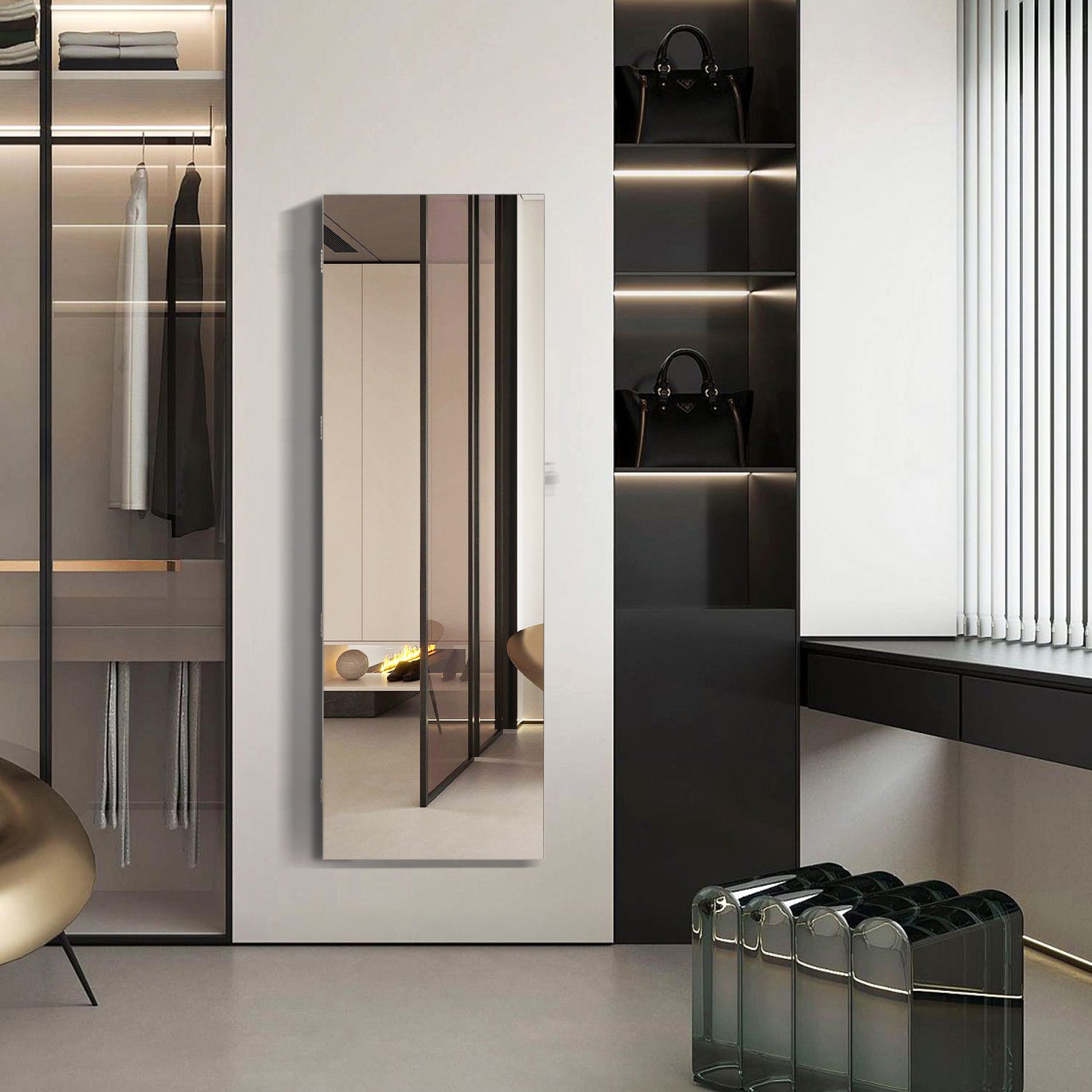 Lockable Storage Jewelry Cabinet  with Frameless Mirror-WhiteÂ