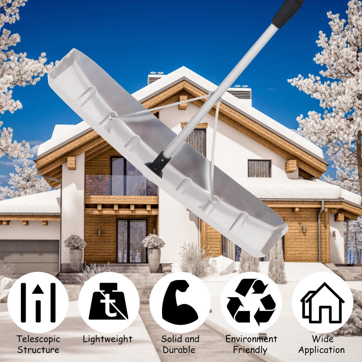 21 Feet Aluminum Large Poly Blade Telescoping Snow Roof RakeÂ