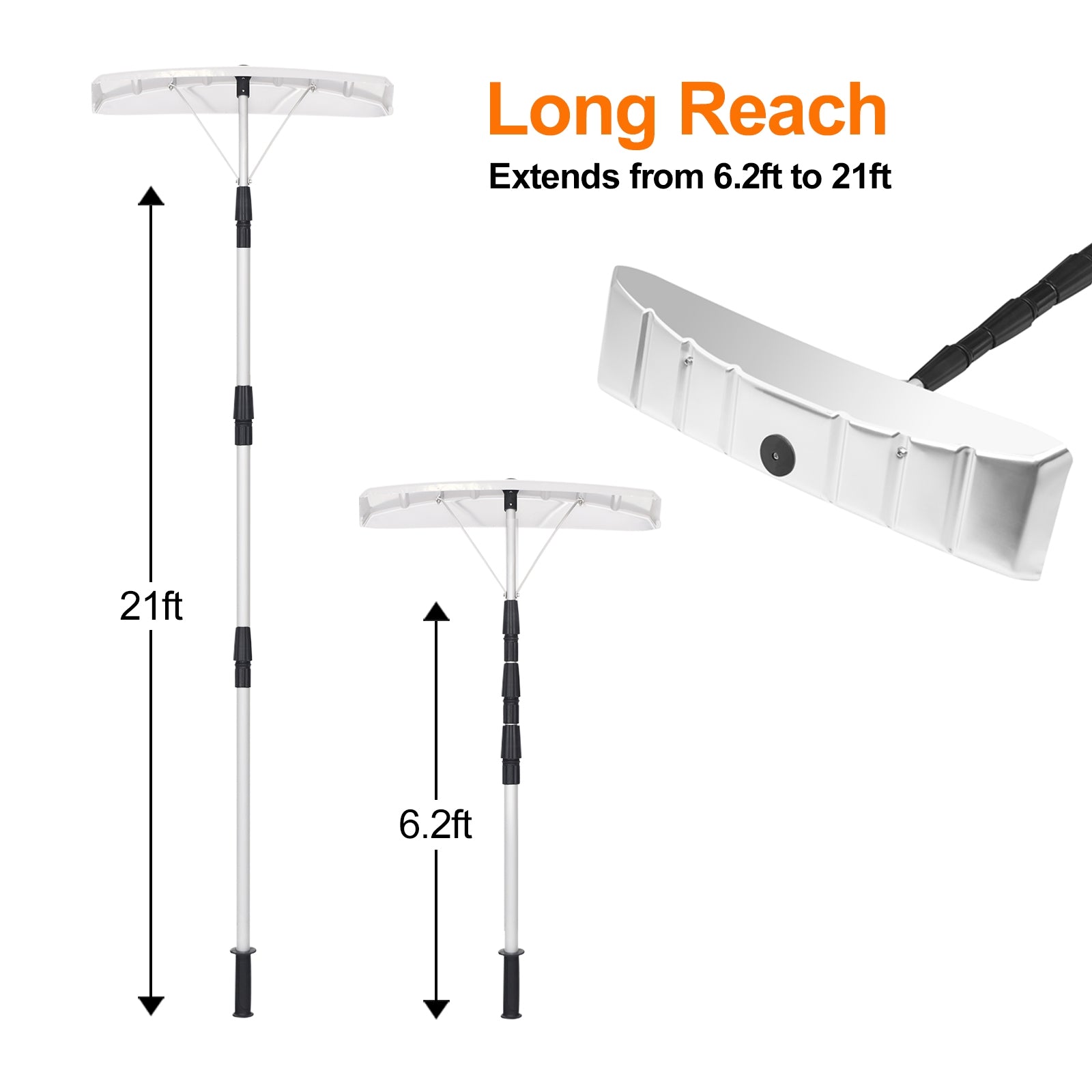21 Feet Aluminum Large Poly Blade Telescoping Snow Roof RakeÂ