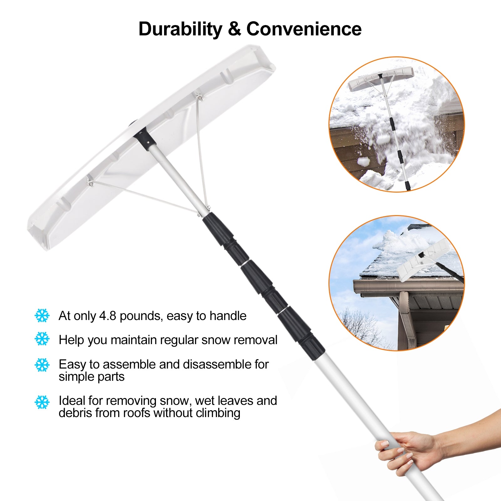 21 Feet Aluminum Large Poly Blade Telescoping Snow Roof RakeÂ
