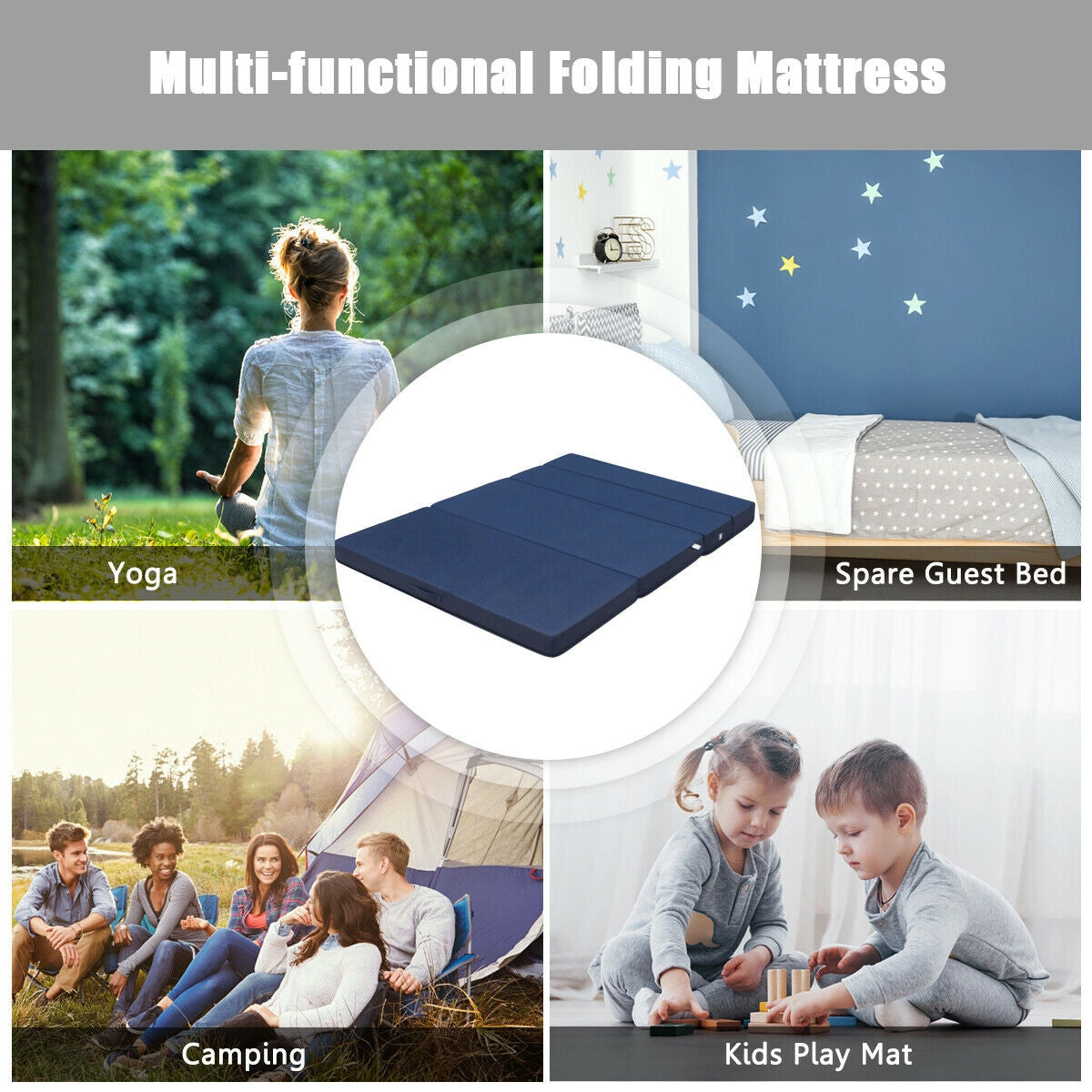 4" Quart Folding Futon Sleepover Sofa Bed Foam Mattress-Queen sizeÂ