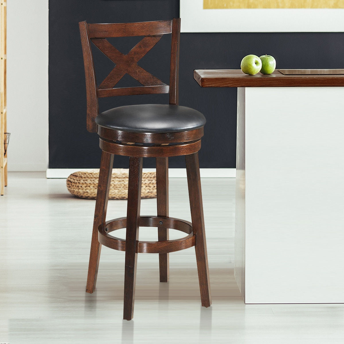 Swivel X-back Upholstered Counter Height Bar Stool with PVC Cushioned Seat-29 InchÂ