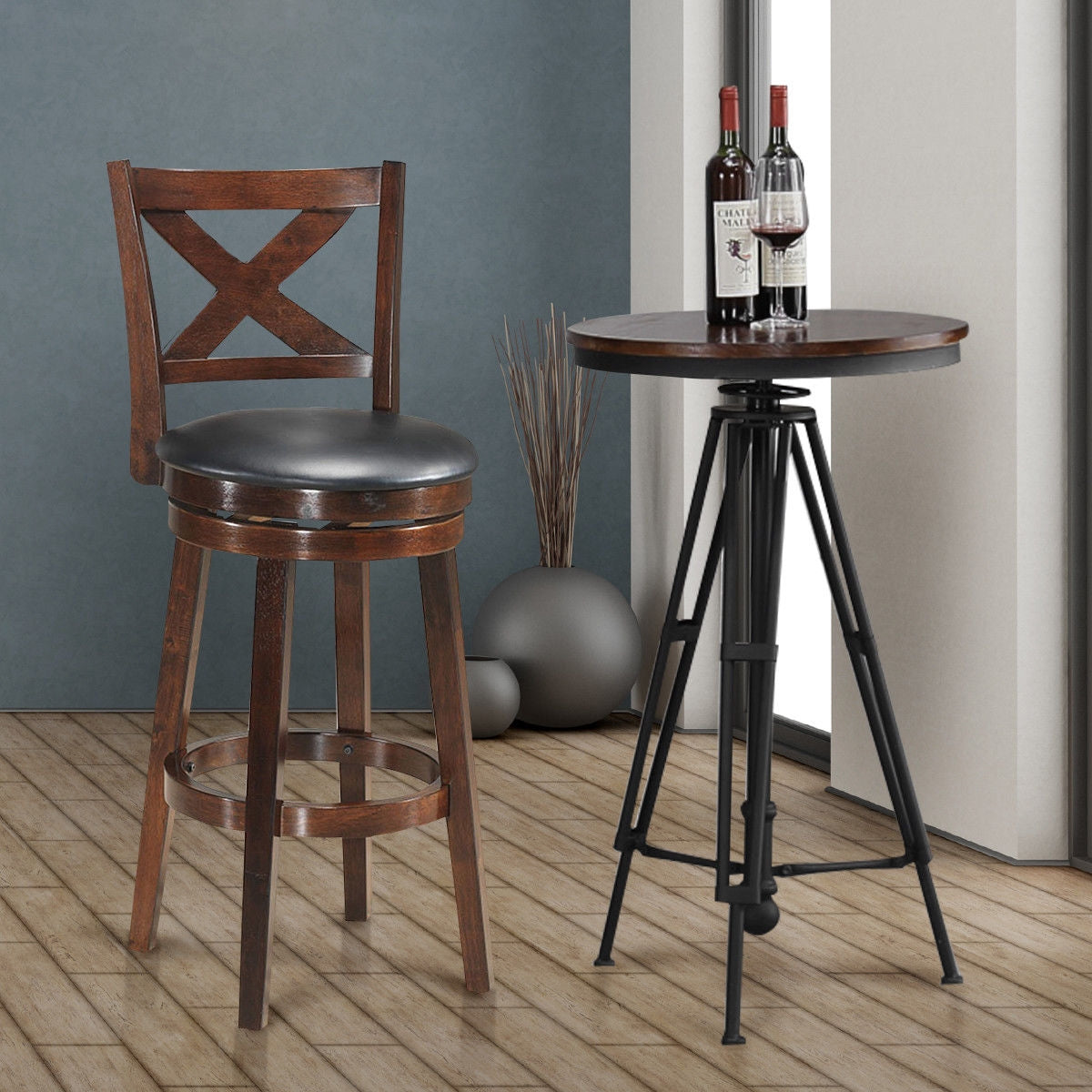 Swivel X-back Upholstered Counter Height Bar Stool with PVC Cushioned Seat-29 InchÂ