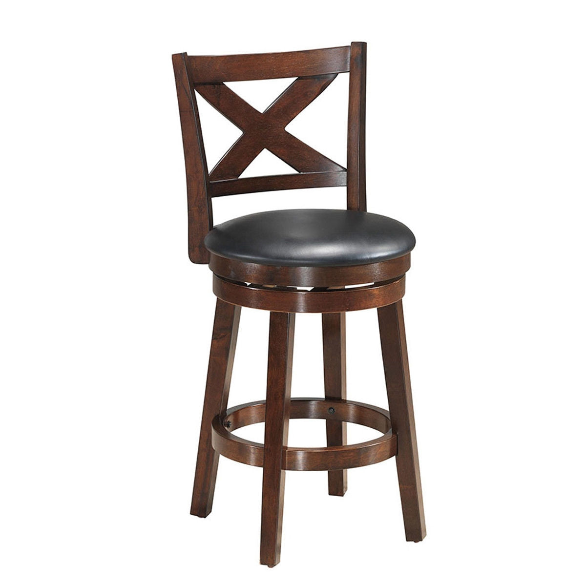 Swivel X-back Upholstered Counter Height Bar Stool with PVC Cushioned Seat-24 InchÂ