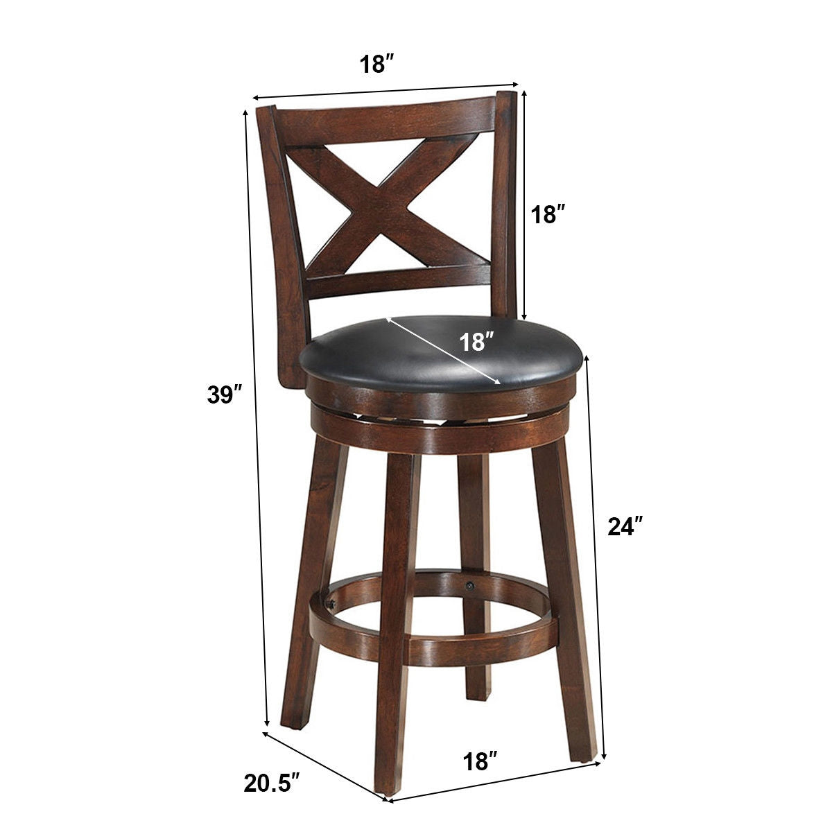 Swivel X-back Upholstered Counter Height Bar Stool with PVC Cushioned Seat-24 InchÂ