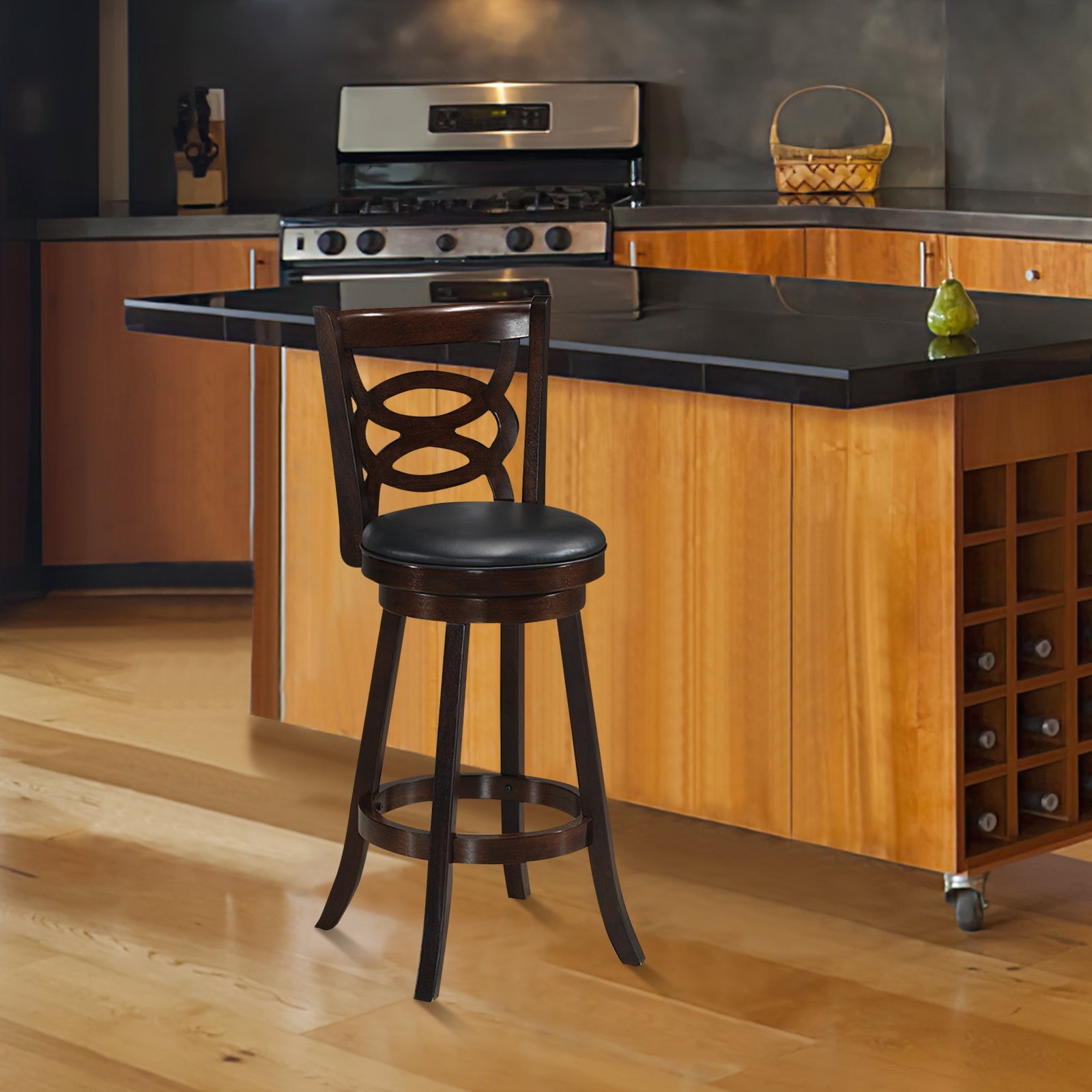 Counter Height Upholstered Espresso Swivel Dining Chair with Cushion Seat-29 InchÂ