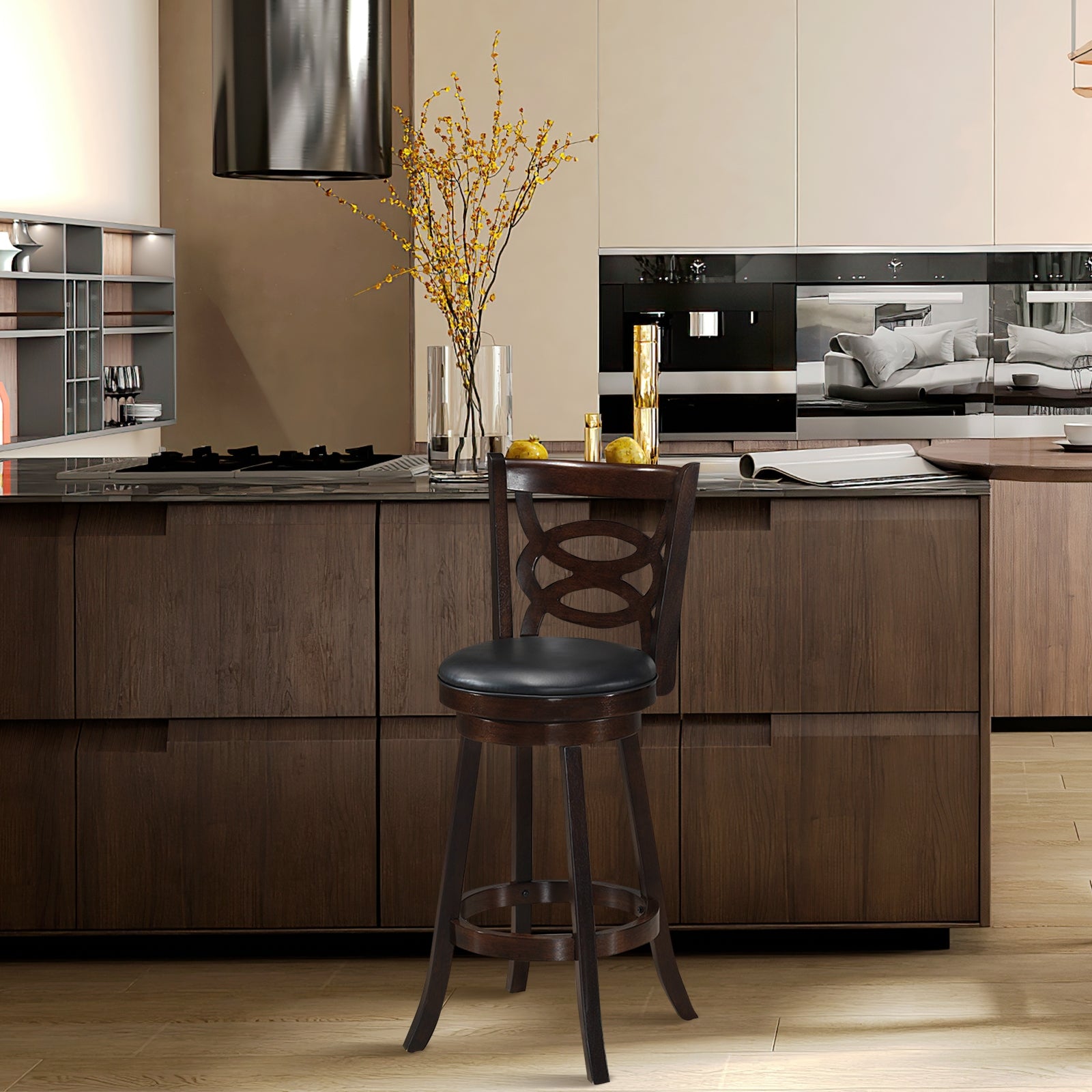 Counter Height Upholstered Espresso Swivel Dining Chair with Cushion Seat-29 InchÂ