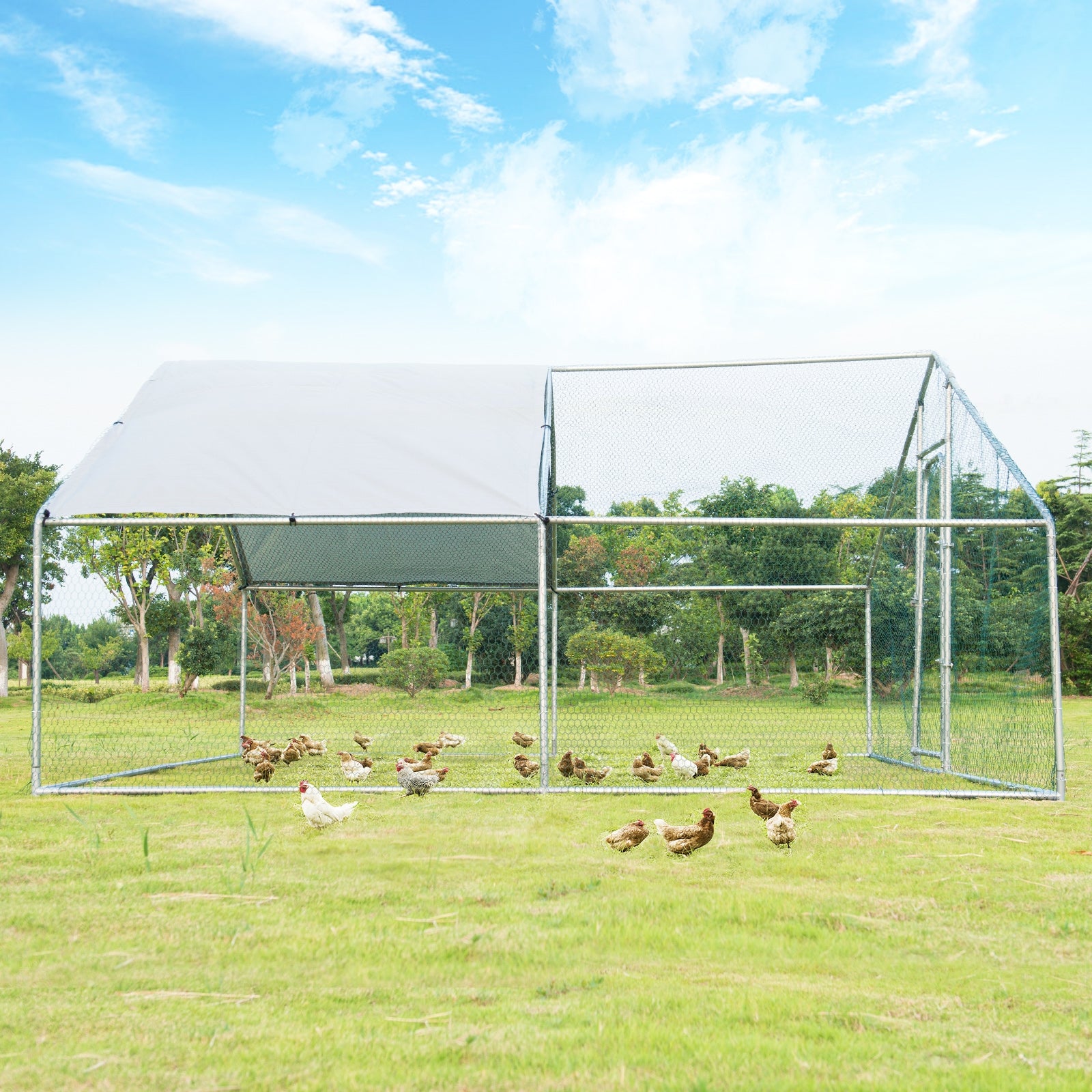 13 x 13 Feet Walk-in Chicken Coop with Waterproof Cover for Outdoor Backyard FarmÂ