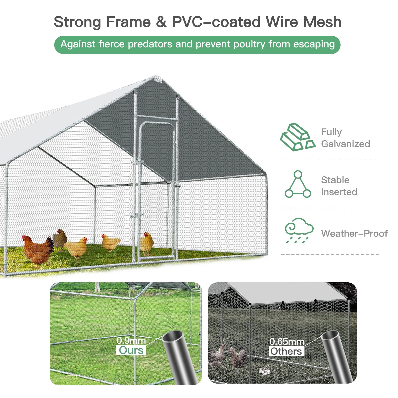 13 x 13 Feet Walk-in Chicken Coop with Waterproof Cover for Outdoor Backyard FarmÂ