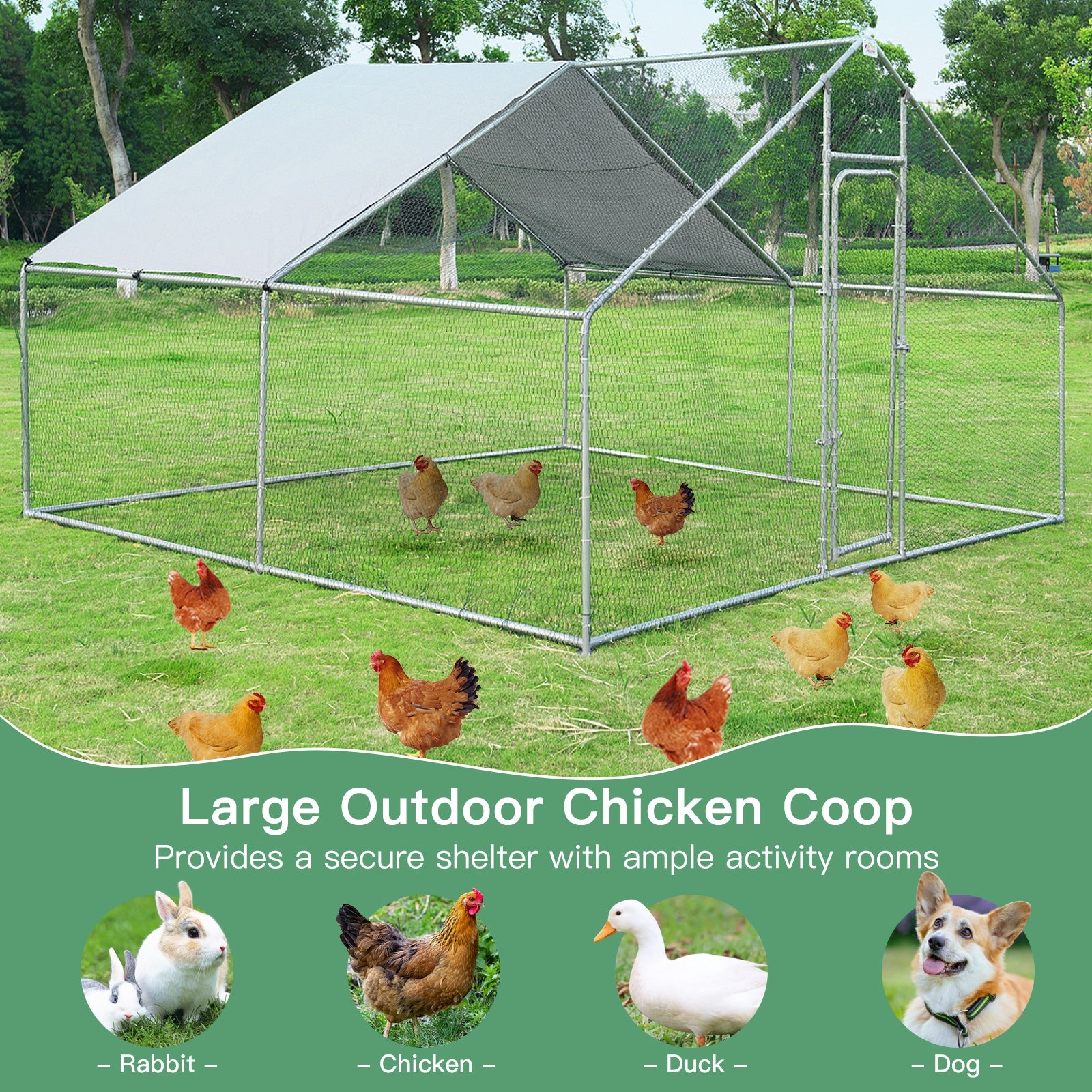 13 x 13 Feet Walk-in Chicken Coop with Waterproof Cover for Outdoor Backyard FarmÂ