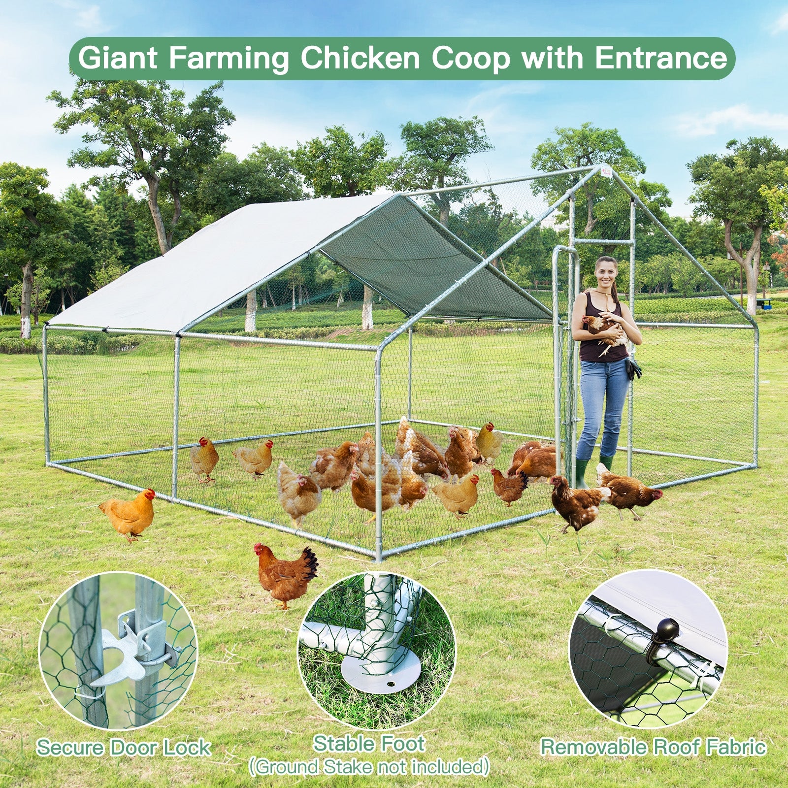 13 x 13 Feet Walk-in Chicken Coop with Waterproof Cover for Outdoor Backyard FarmÂ
