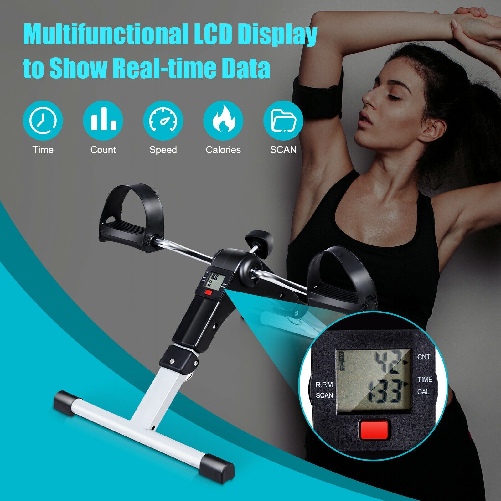 Folding Under Desk Indoor Pedal Exercise Bike for Arms LegsÂ