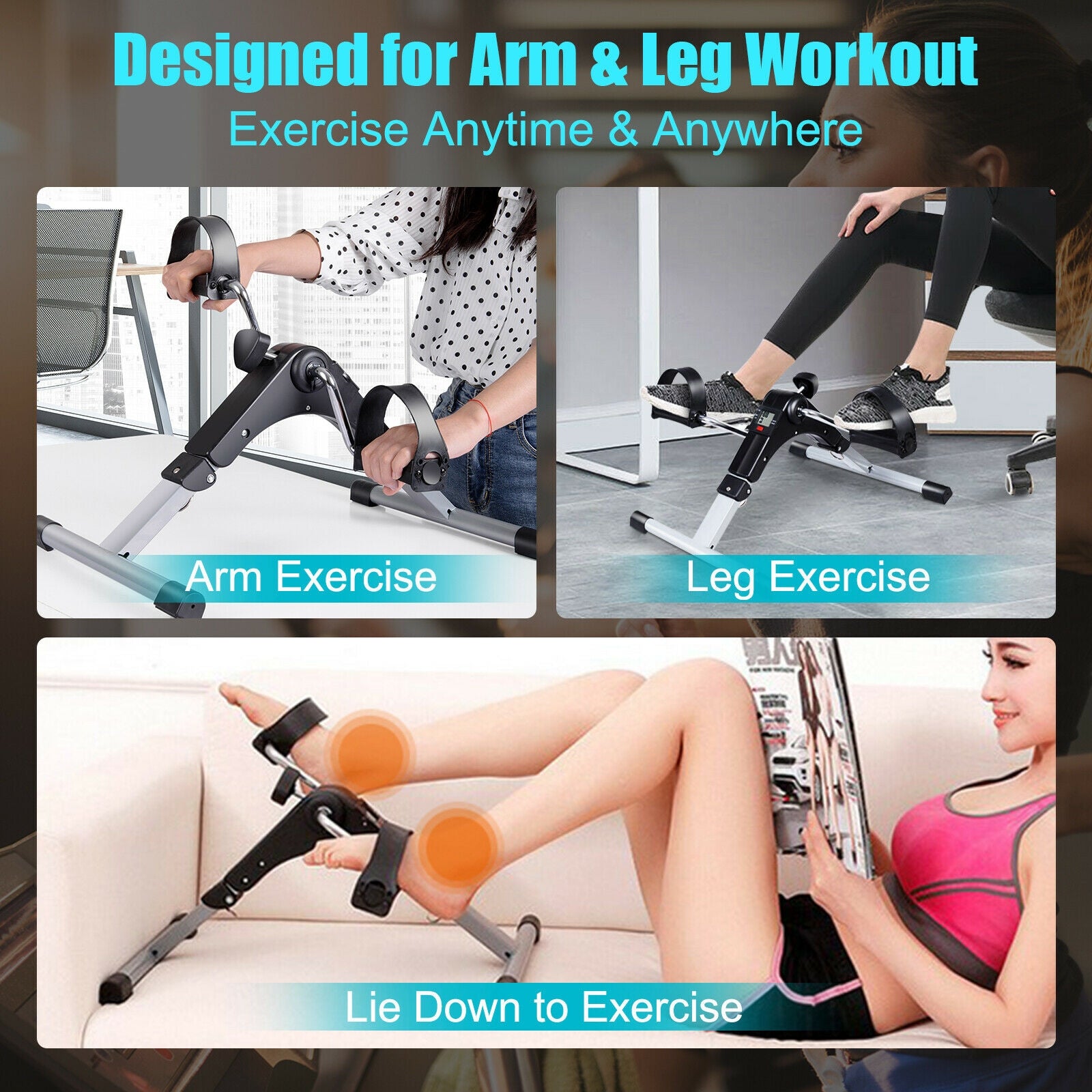 Folding Under Desk Indoor Pedal Exercise Bike for Arms LegsÂ