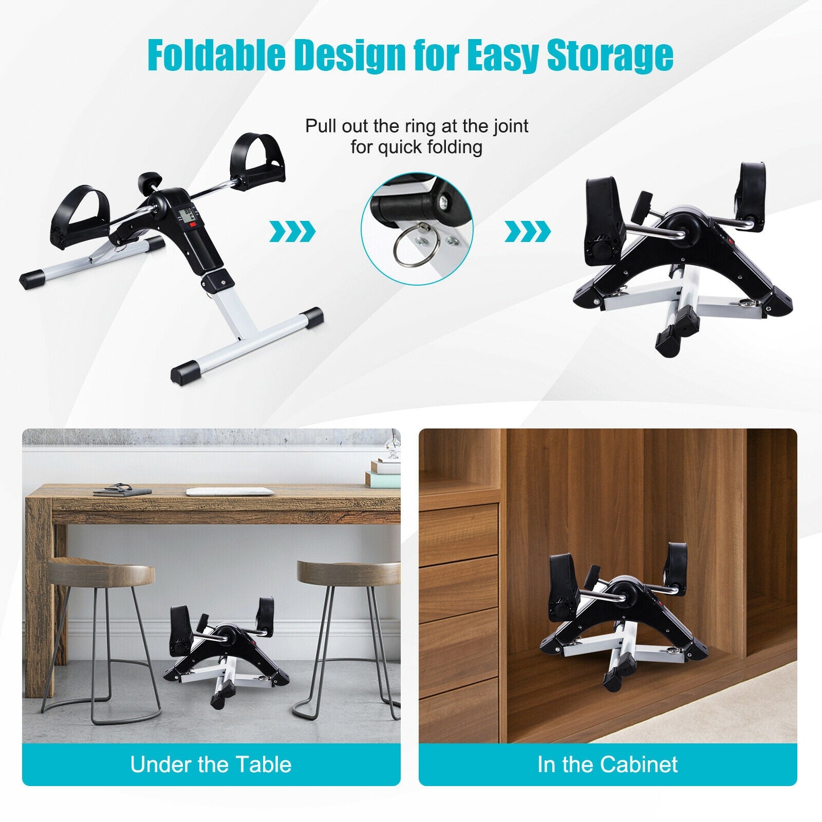 Folding Under Desk Indoor Pedal Exercise Bike for Arms LegsÂ