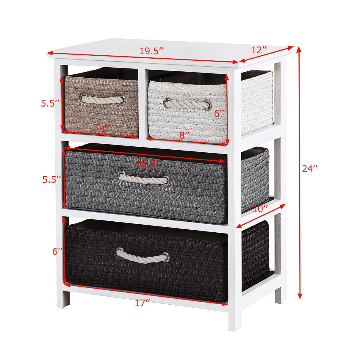 Storage Drawer Nightstand Woven Basket Cabinet Bedside TableÂ