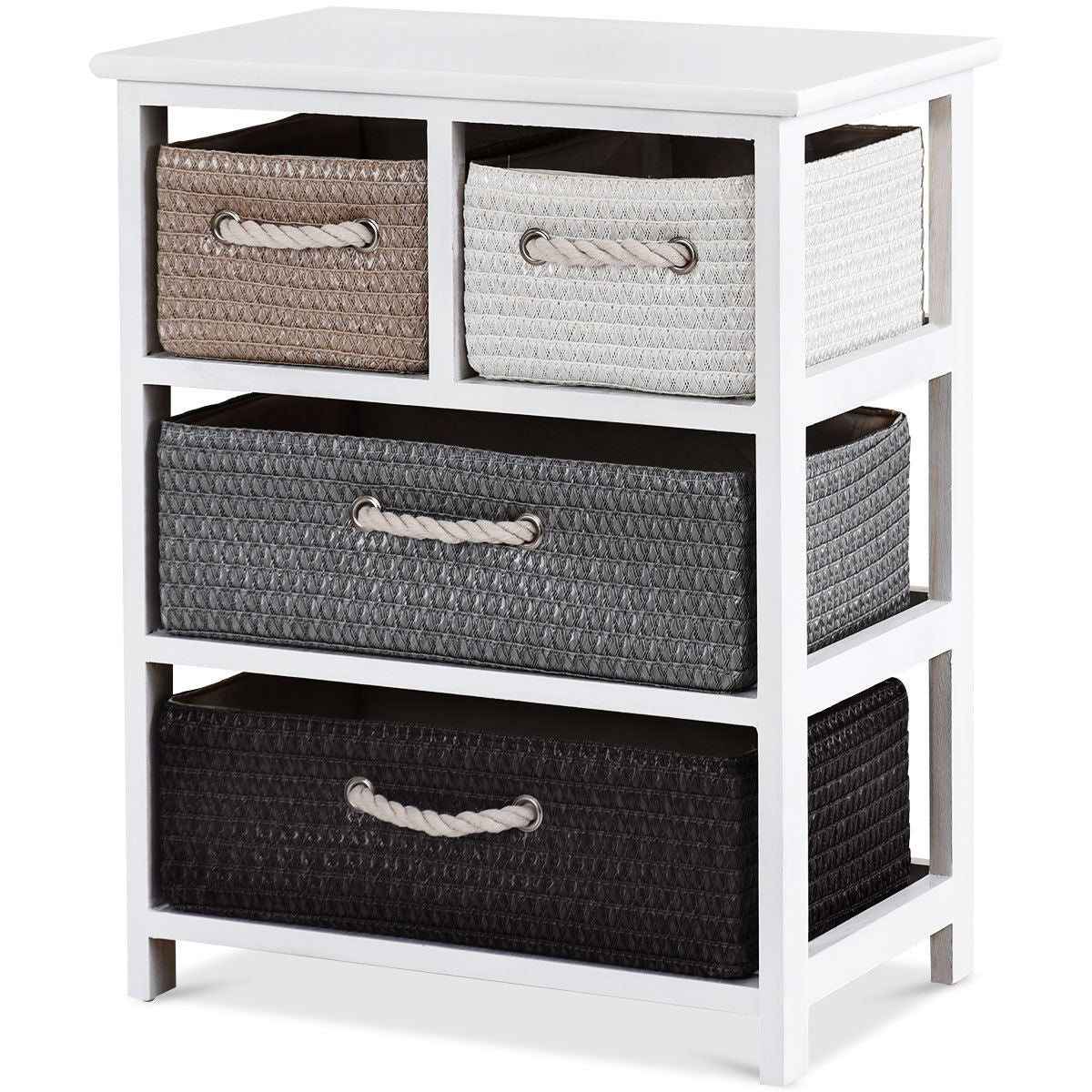 Storage Drawer Nightstand Woven Basket Cabinet Bedside TableÂ