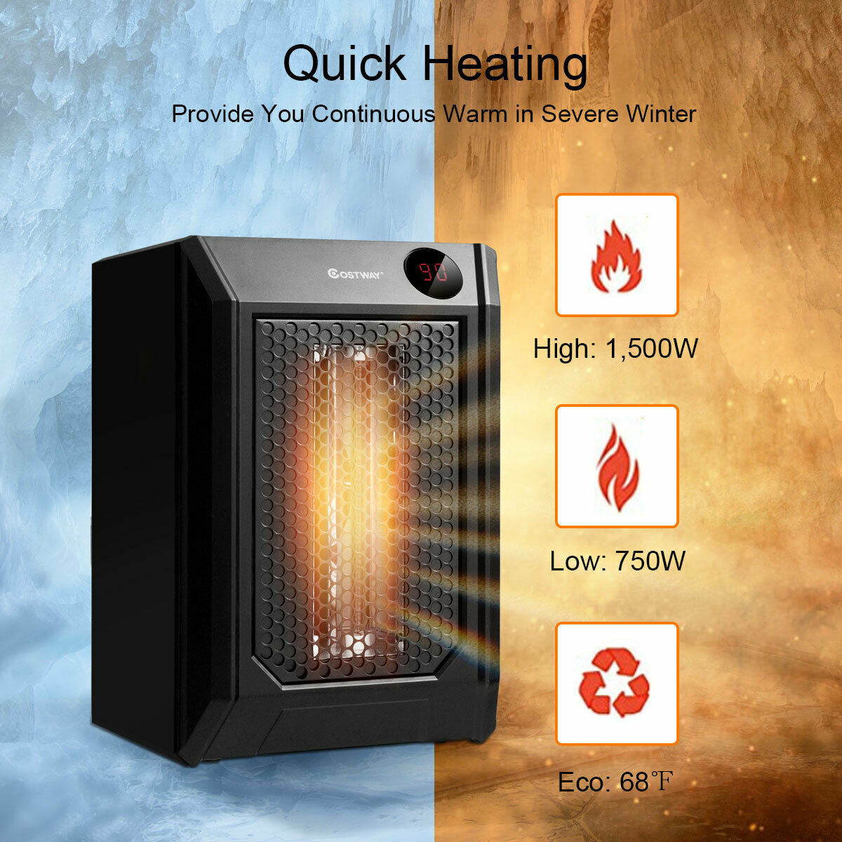 1500 W Remote Control Portable Electric Digital Quartz Space HeaterÂ