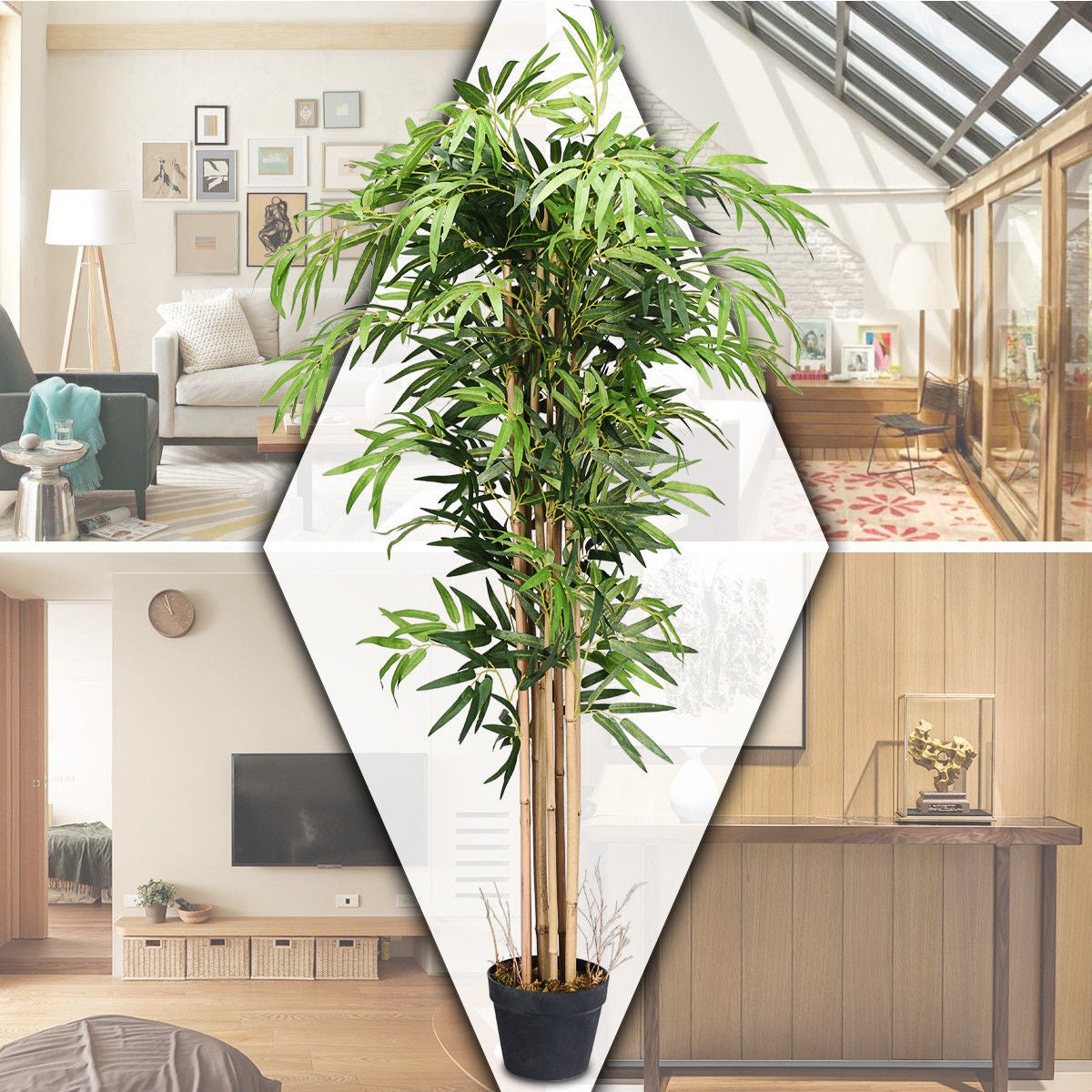 5-Feet Artificial Bamboo Silk Tree Indoor-Outdoor Decorative PlanterÂ