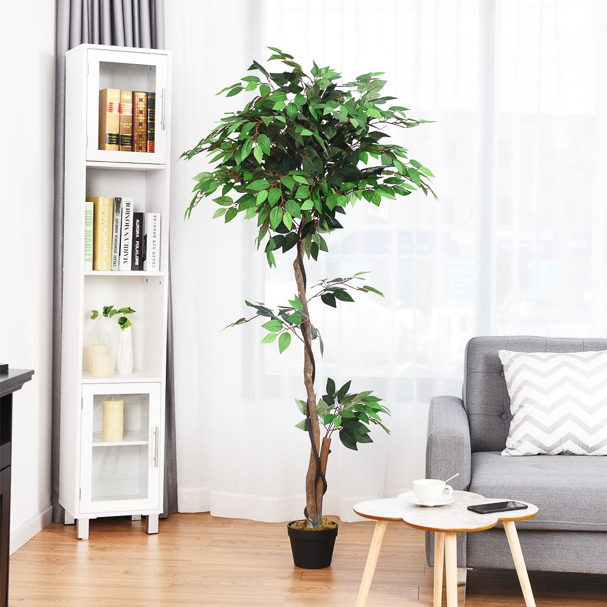 5.5 Feet Artificial Ficus Silk Tree with Wood TrunksÂ
