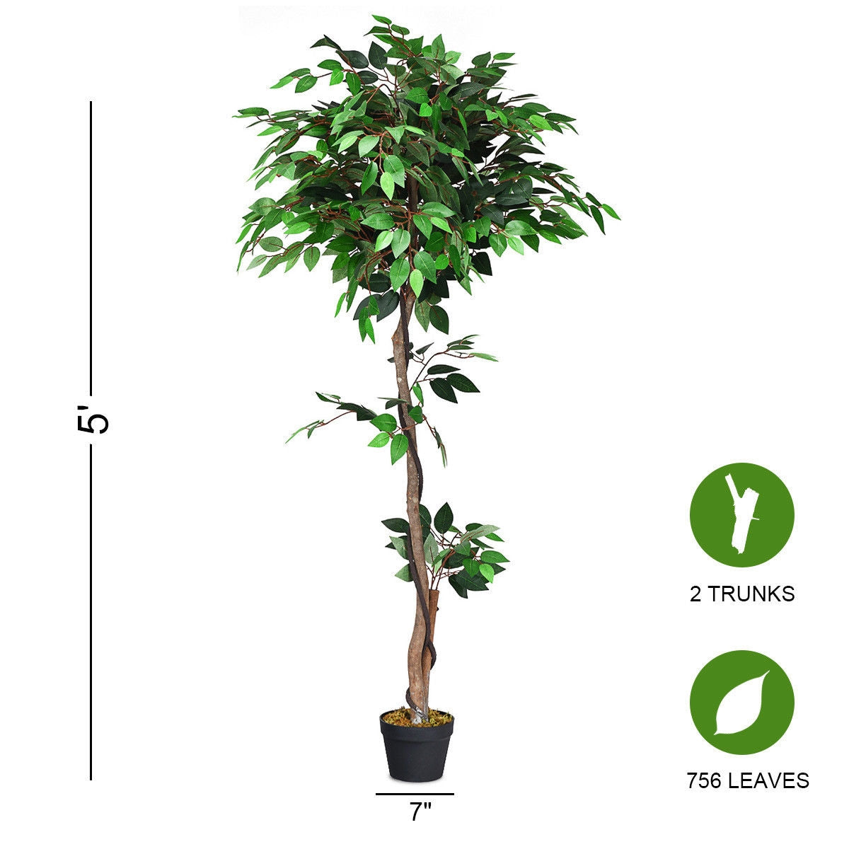 5.5 Feet Artificial Ficus Silk Tree with Wood TrunksÂ