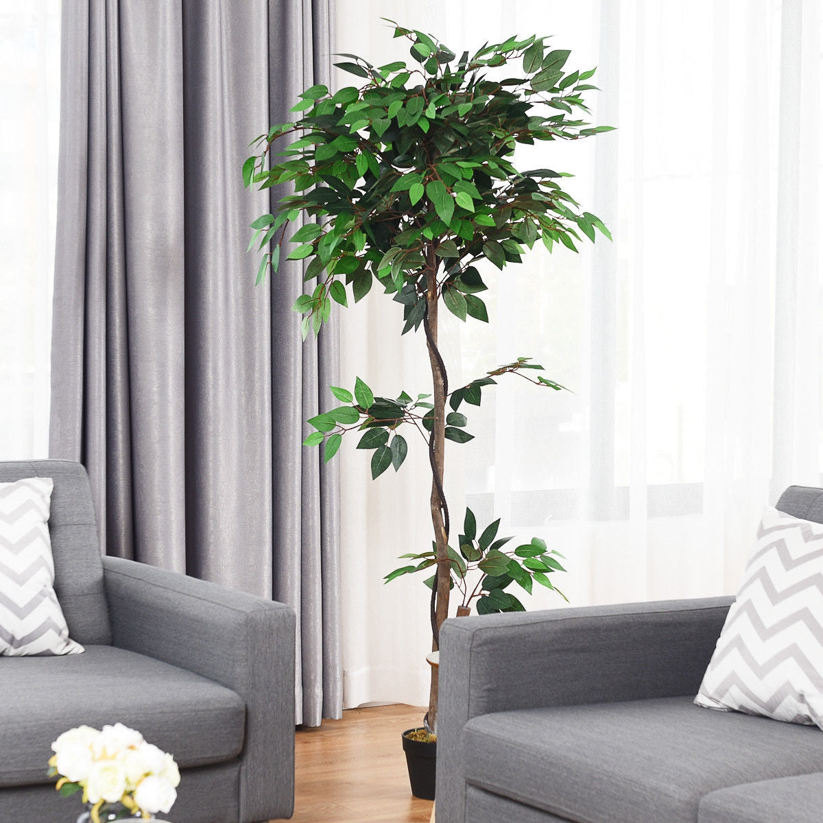 5.5 Feet Artificial Ficus Silk Tree with Wood TrunksÂ